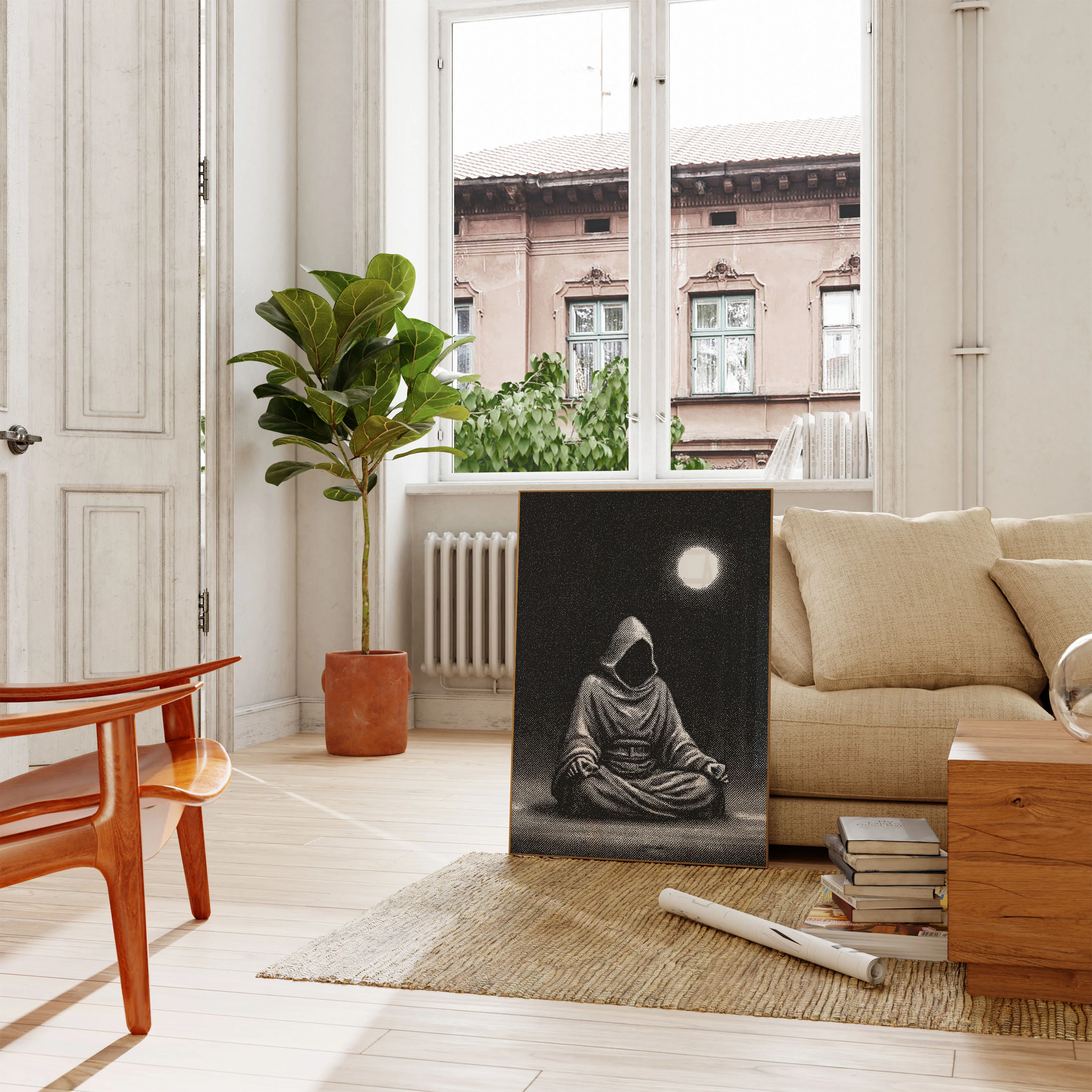 Astronaut Meditating Under Moonlight Poster - Image 2