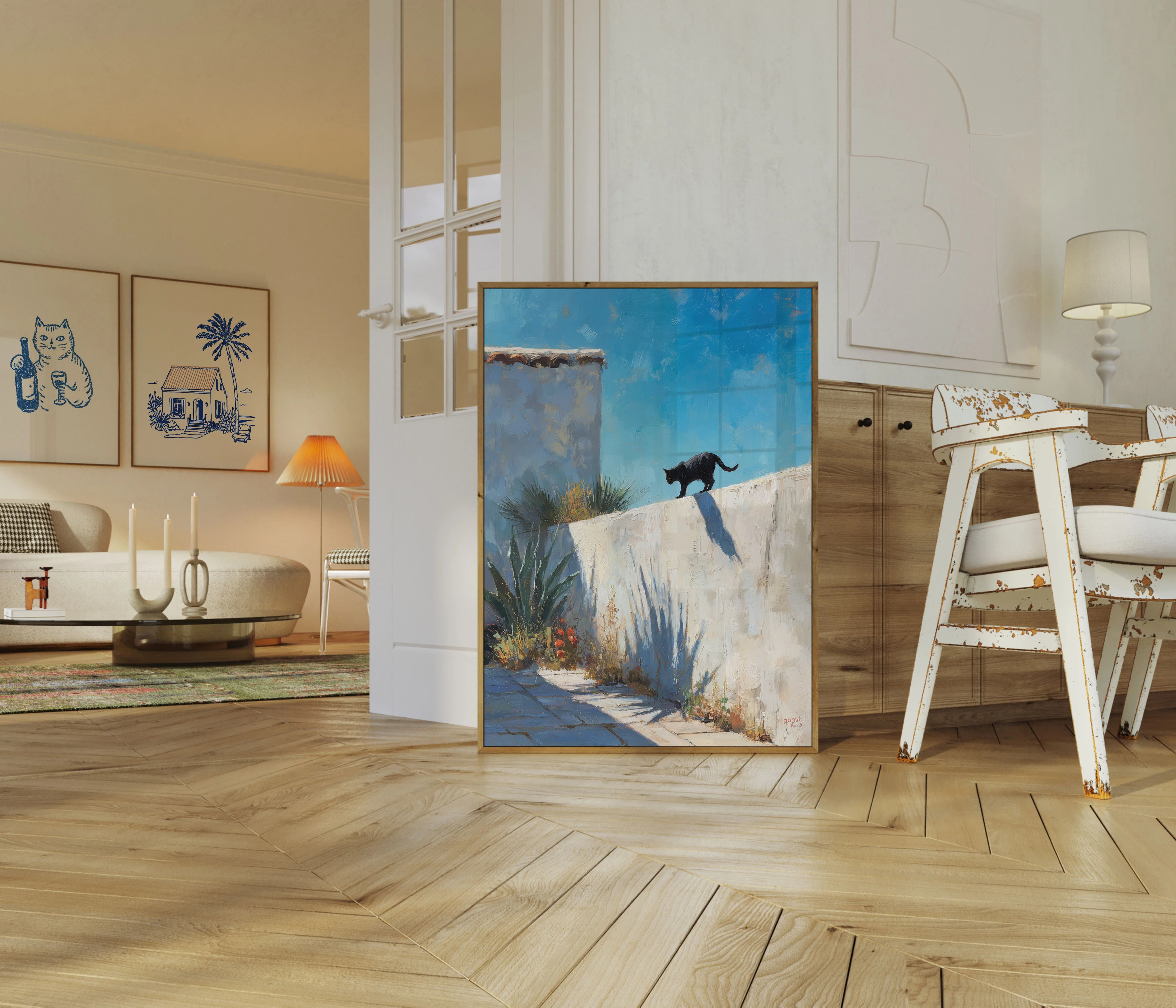 Black Cat on Whitewashed Wall Poster - Image 5