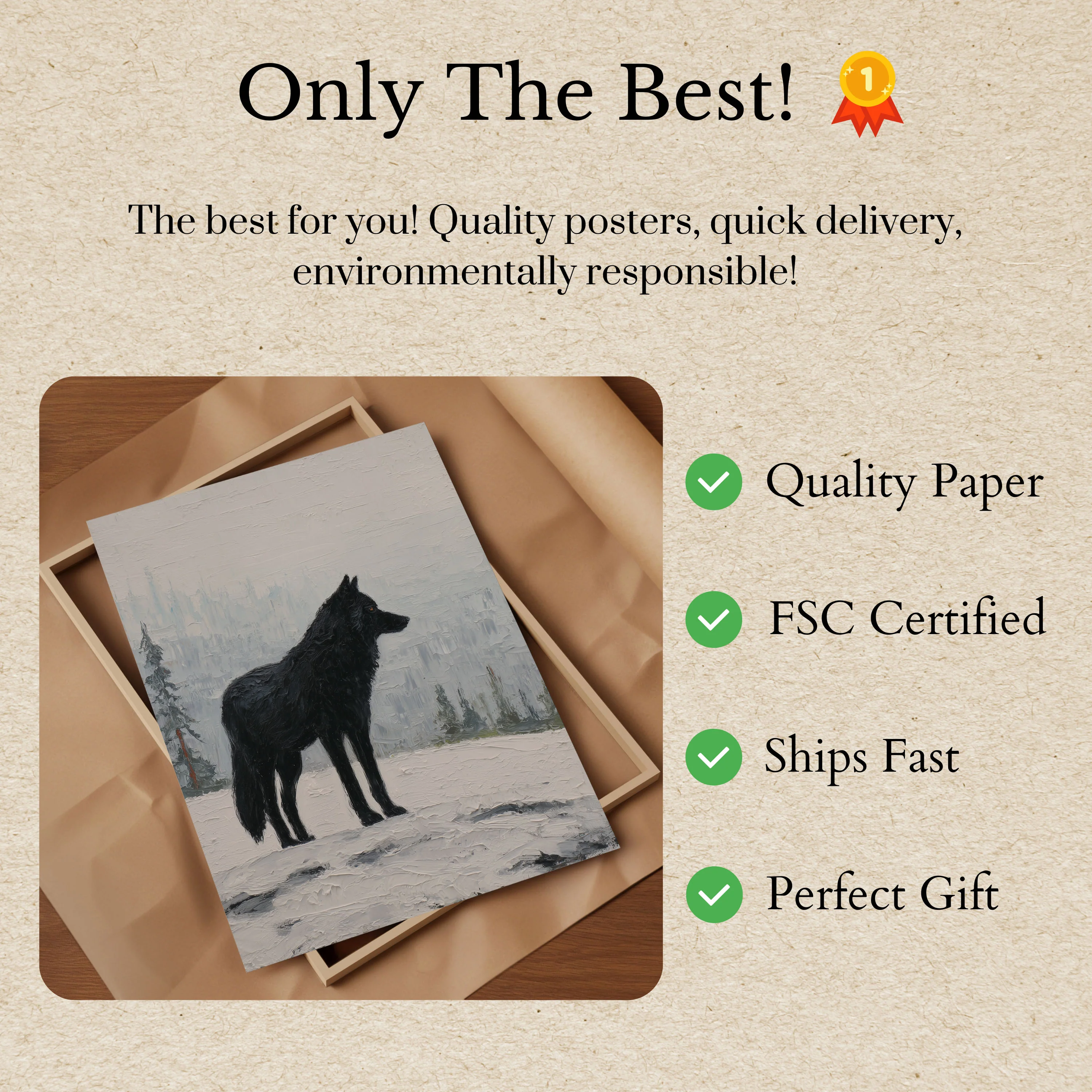 Black Wolf Winter Solitude Poster - Image 3