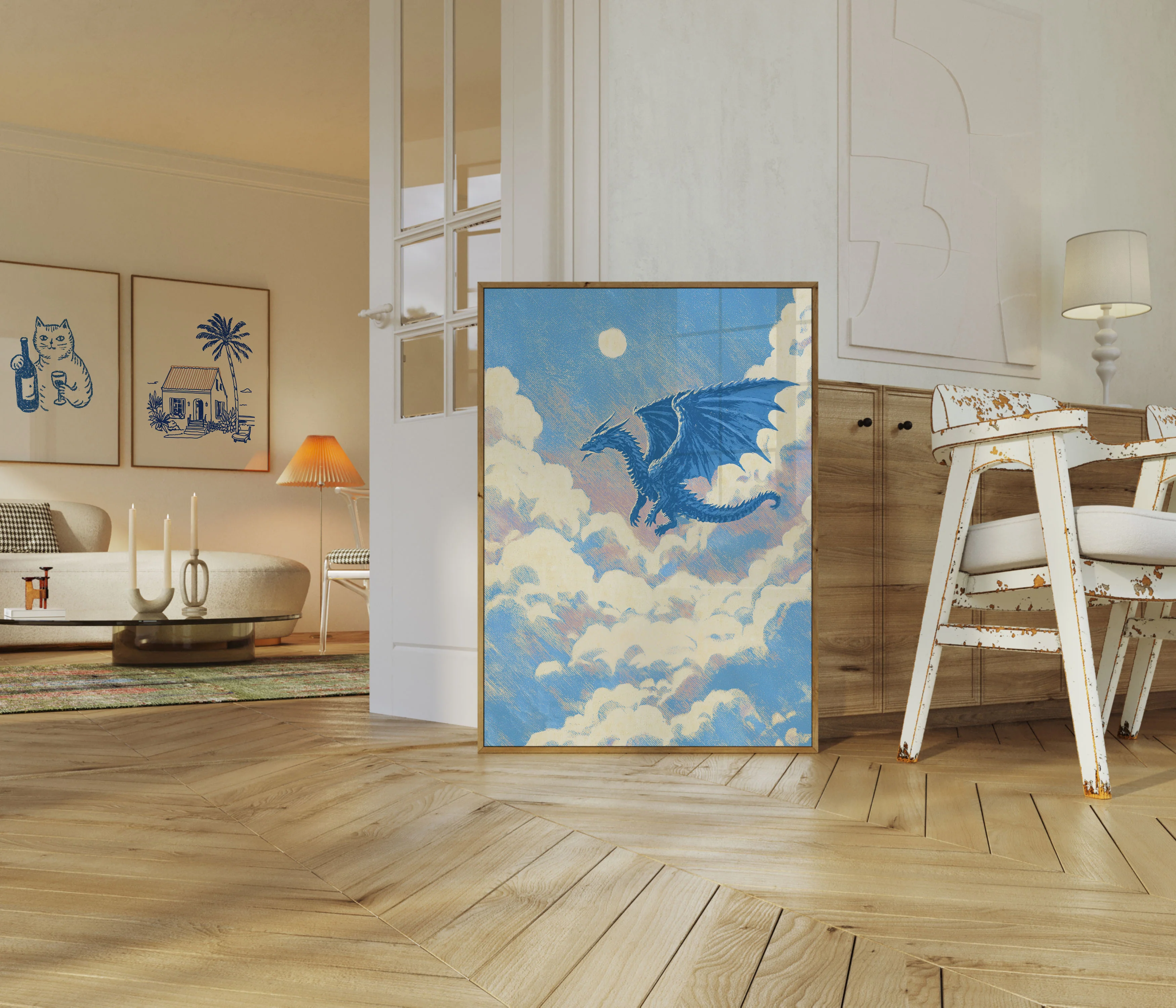 Blue Dragon Soaring Through Clouds Poster - Image 5
