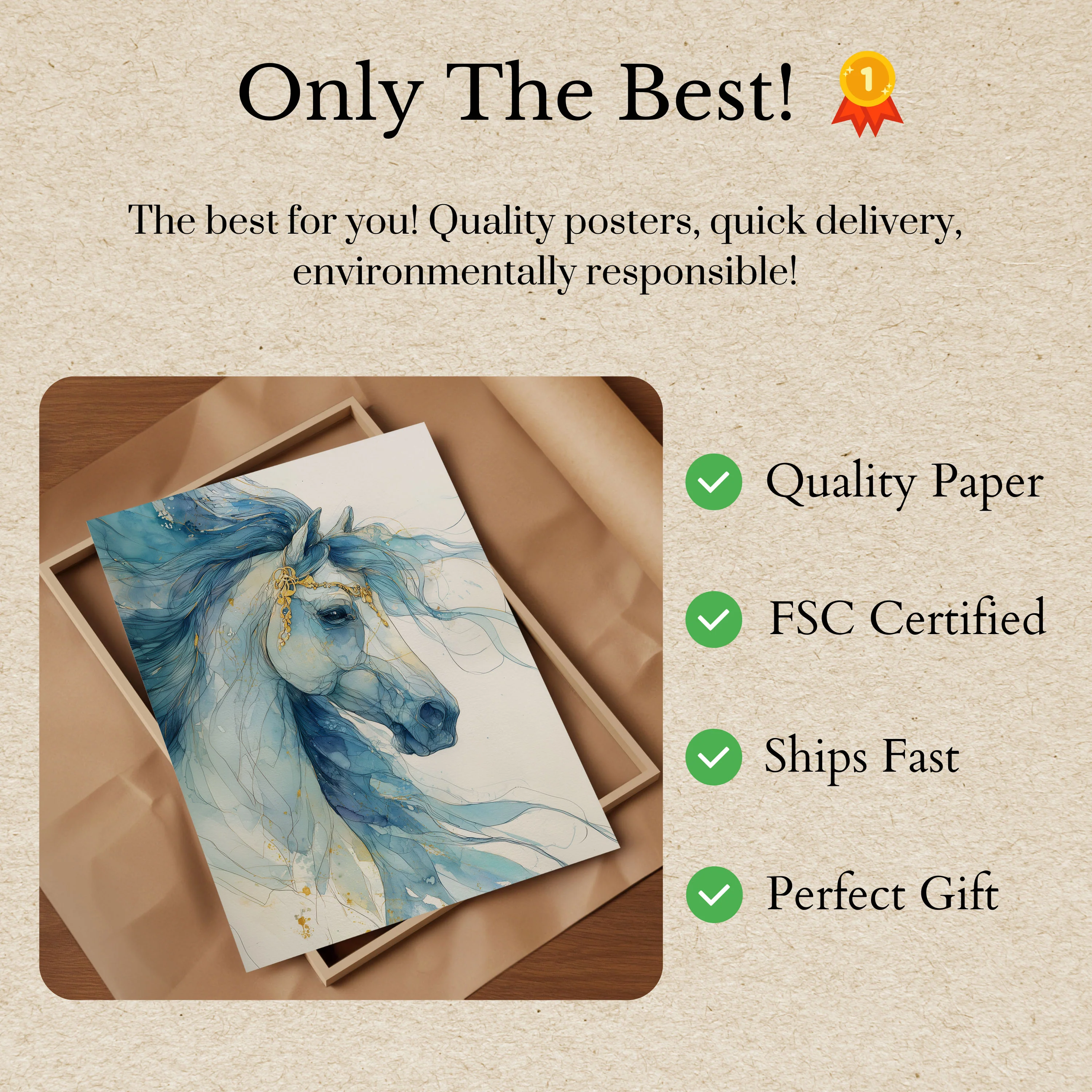 Blue Watercolor Stallion Poster - Image 3