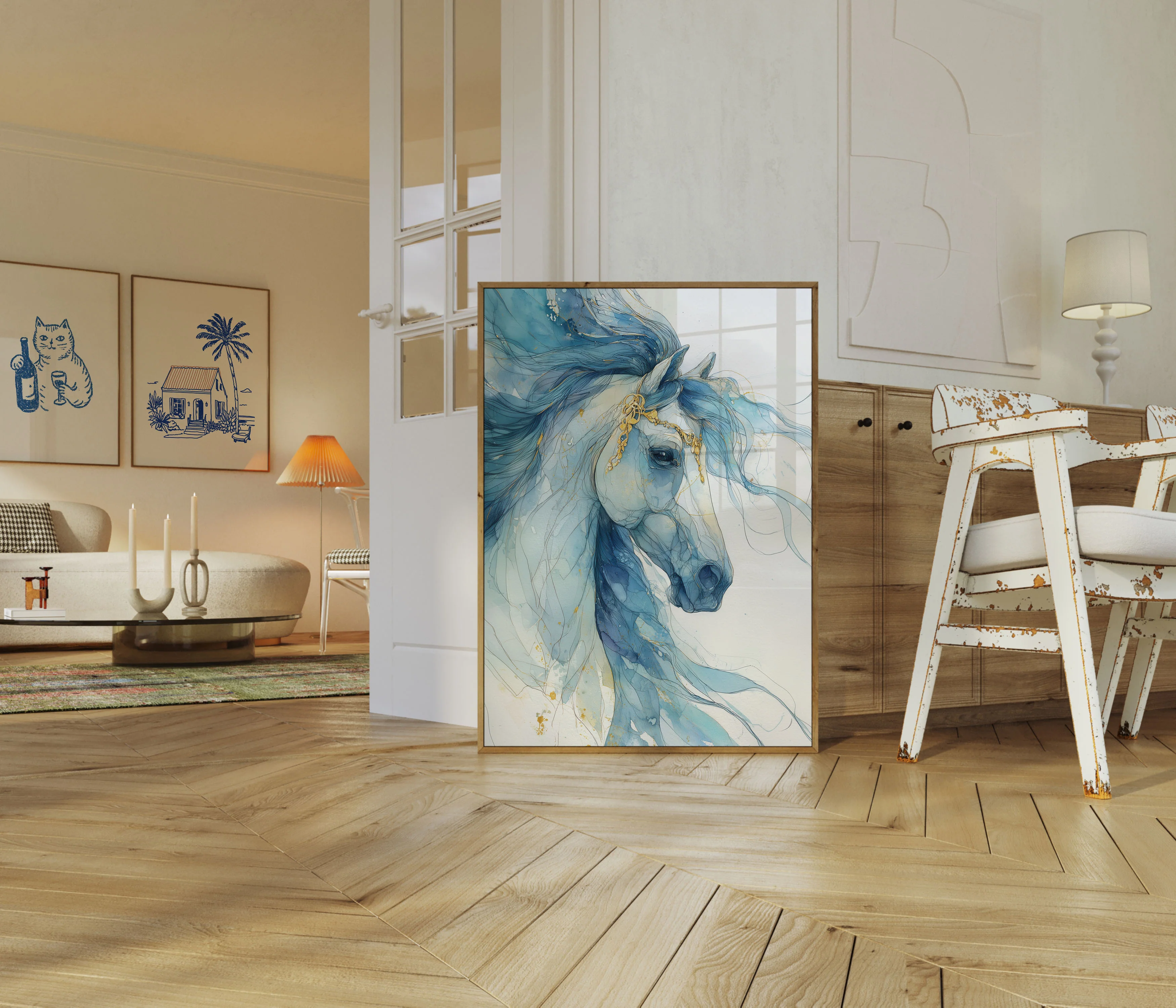 Blue Watercolor Stallion Poster - Image 5