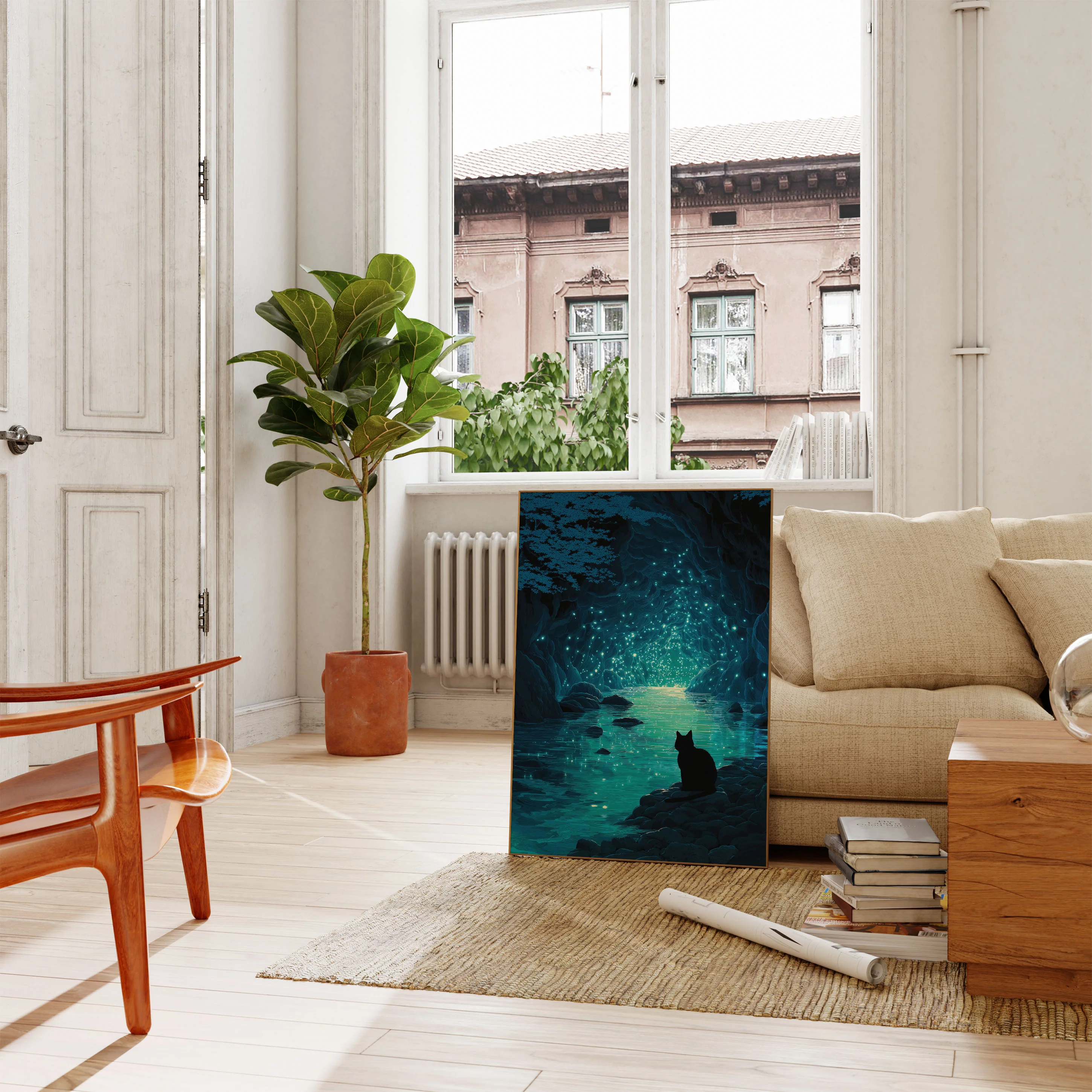 Cat by Glowing Cave Poster - Image 2