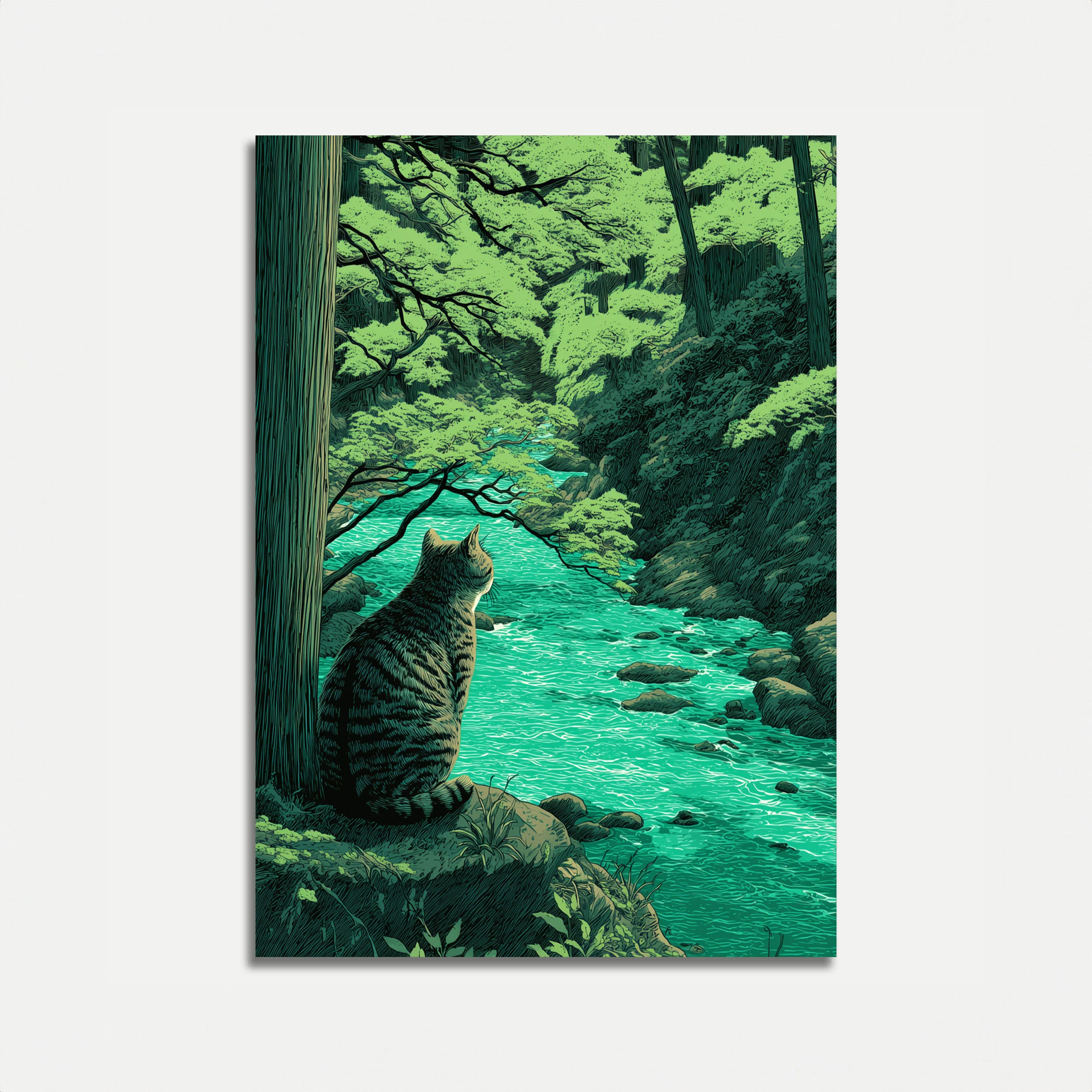 Cat by Turquoise Stream Poster