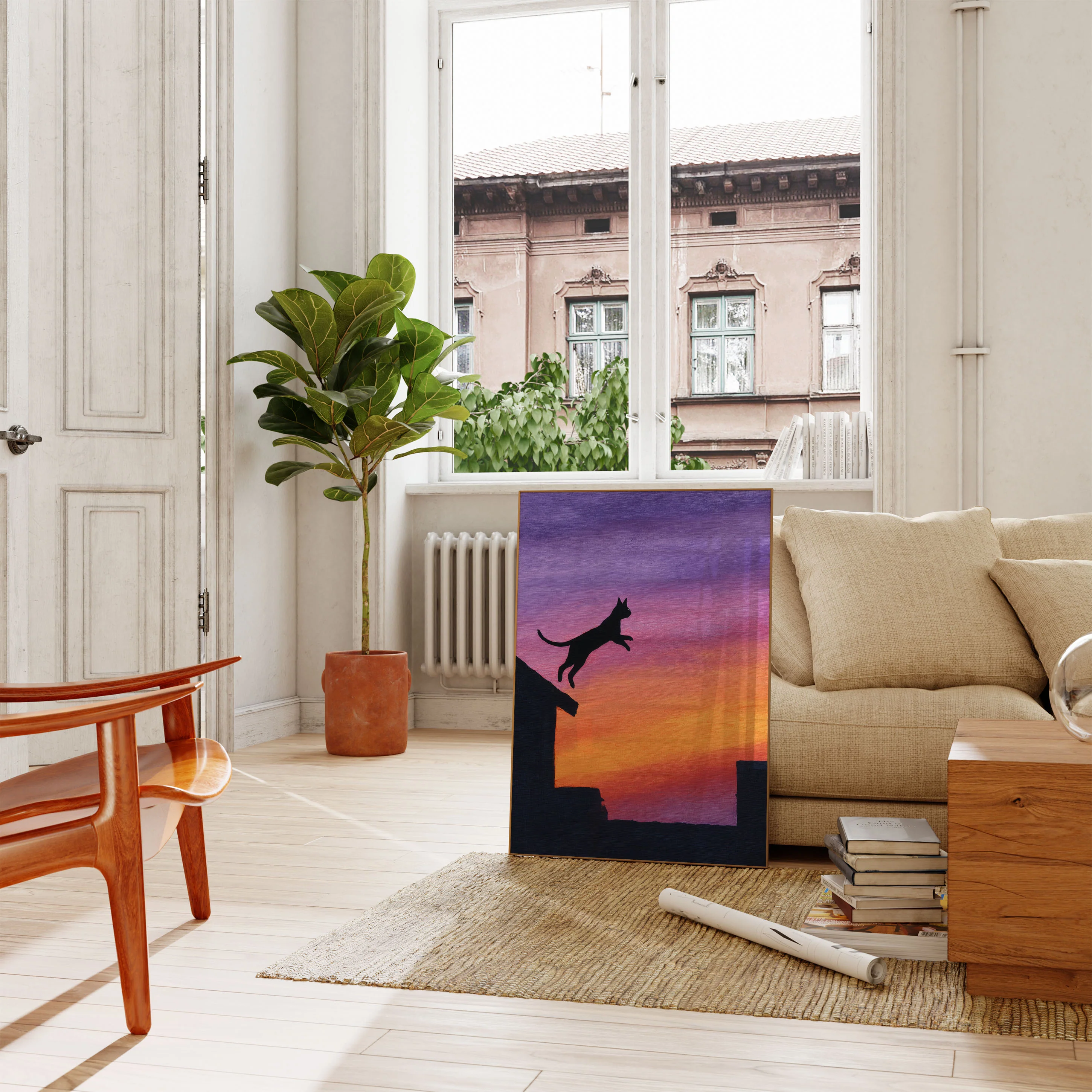 Cat Leaping at Sunset Poster - Image 2