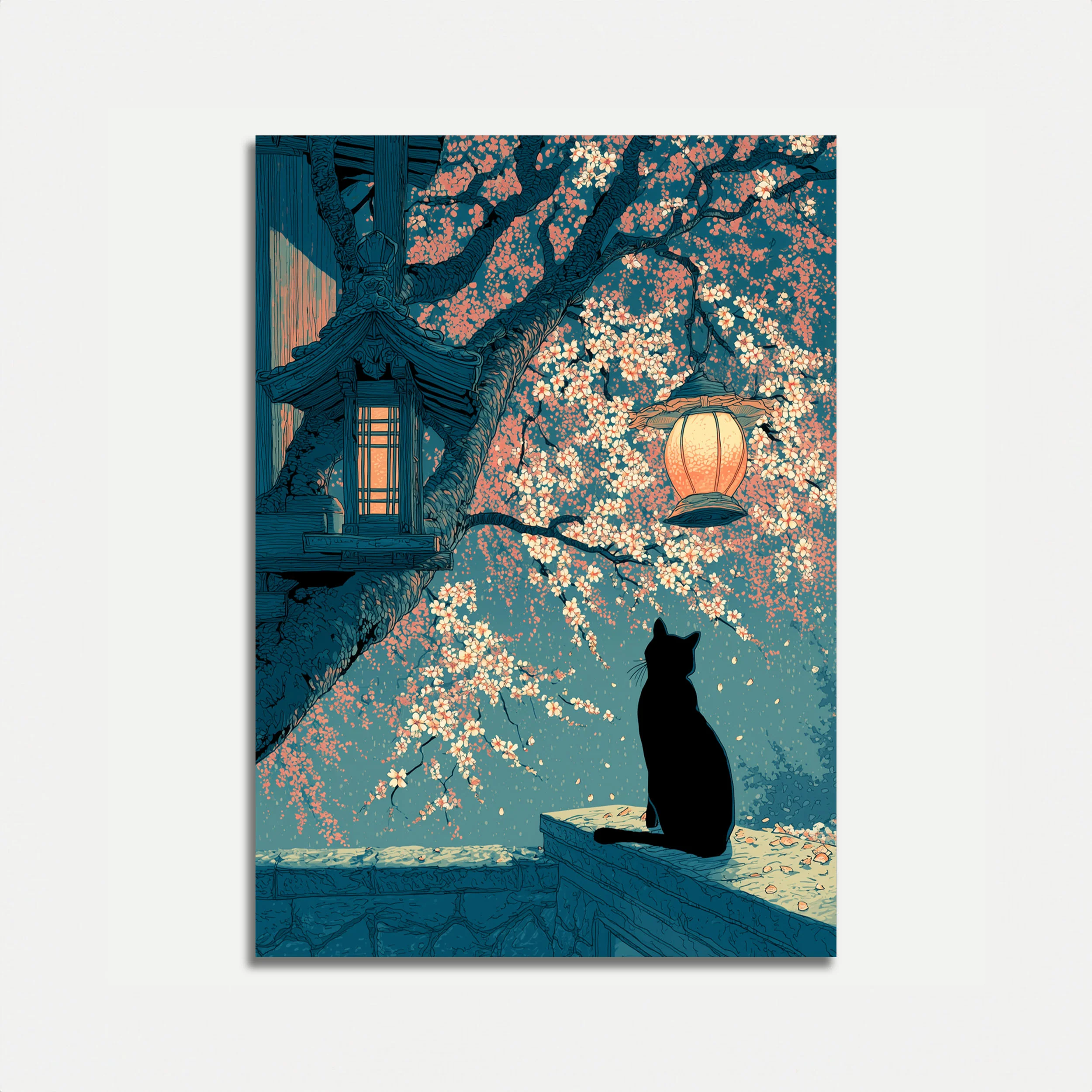 Cat Under Blooming Tree Poster