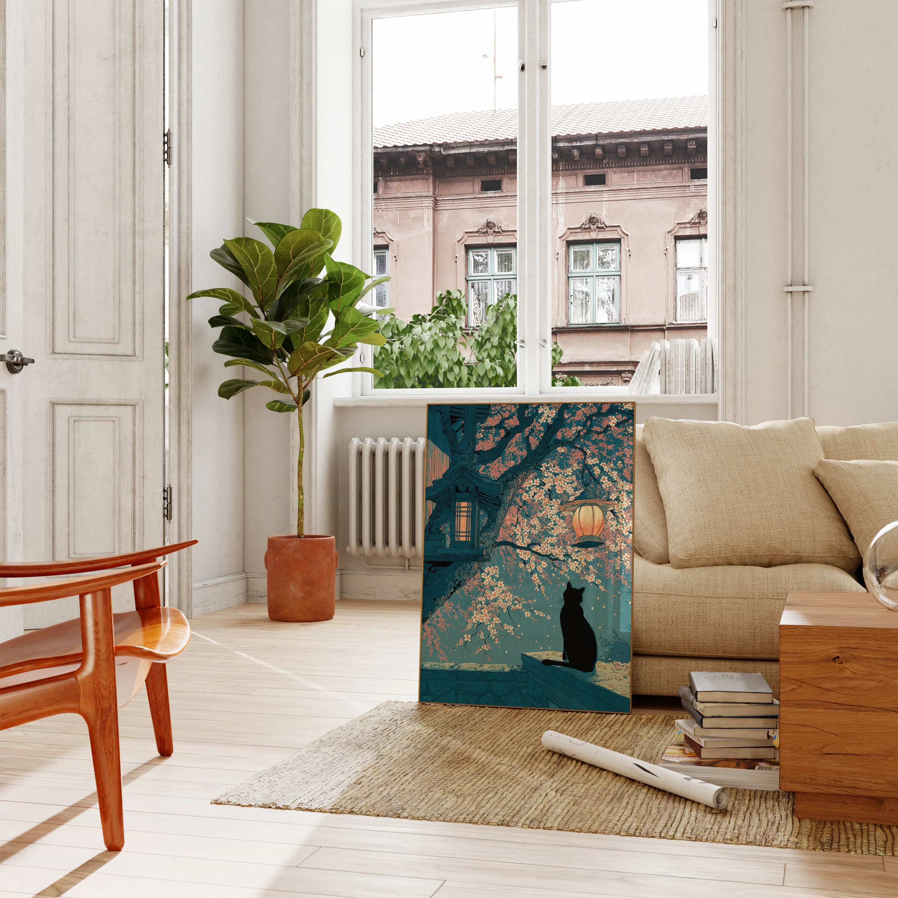 Cat Under Blooming Tree Poster - Image 2