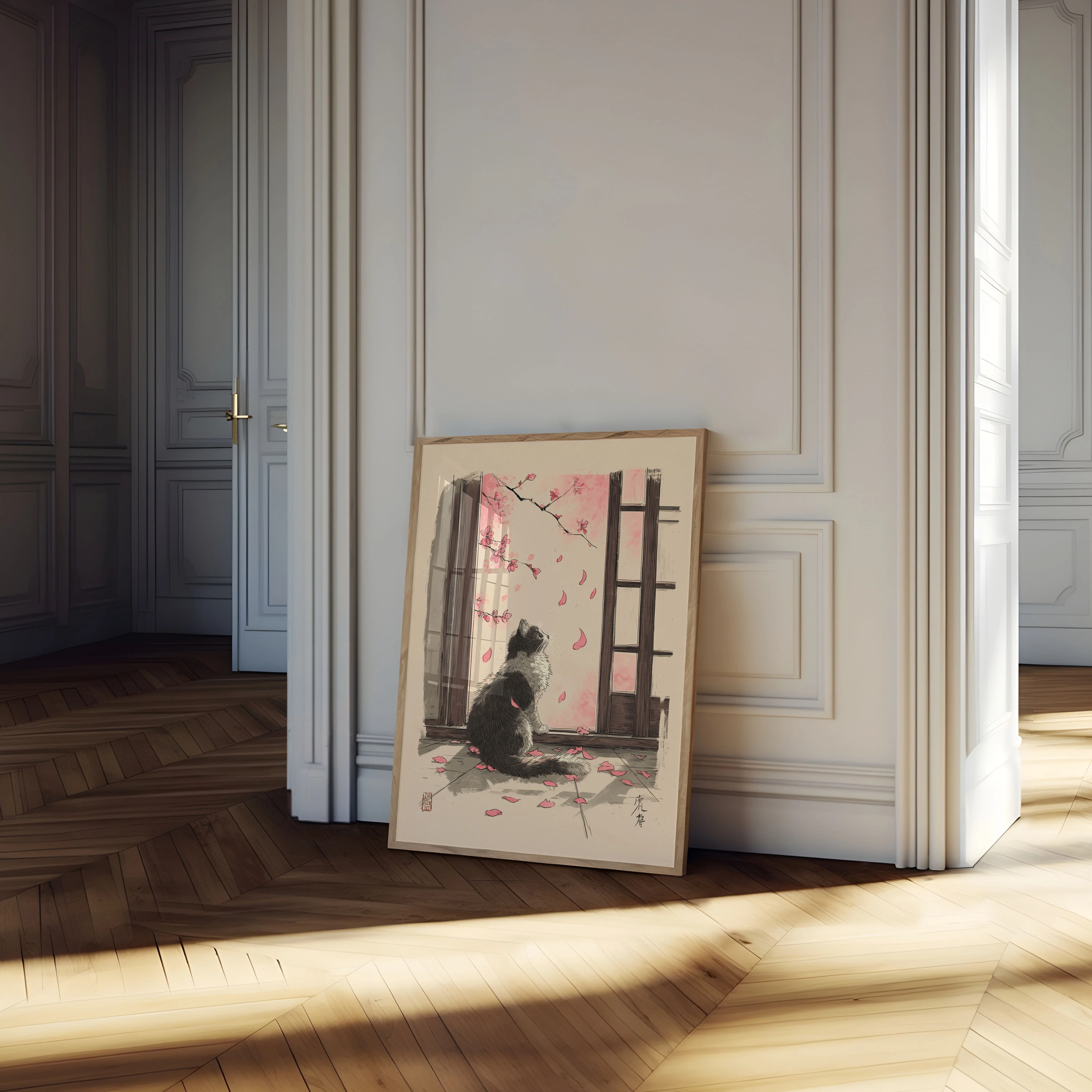 Cat Watching Cherry Blossoms Poster - Image 4