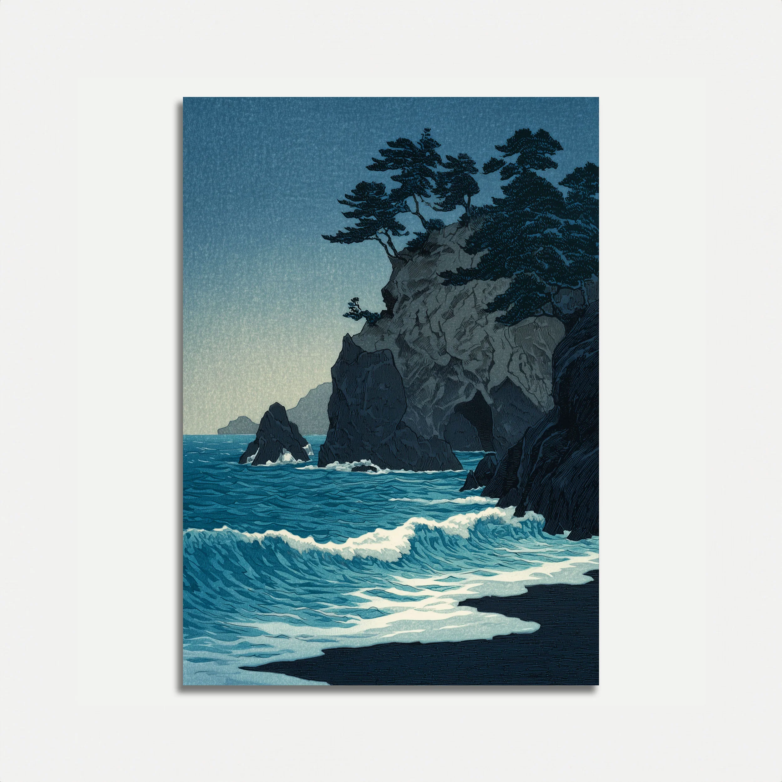 Coastal Cliffs with Windswept Trees Poster