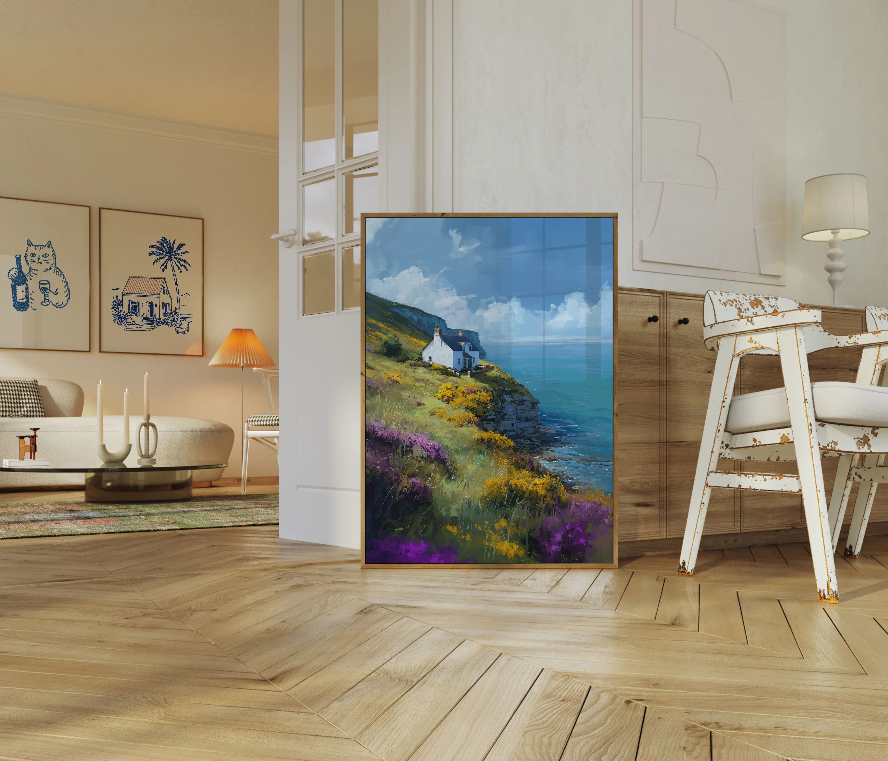 Coastal Cottage Cliffs Landscape Poster - Image 5