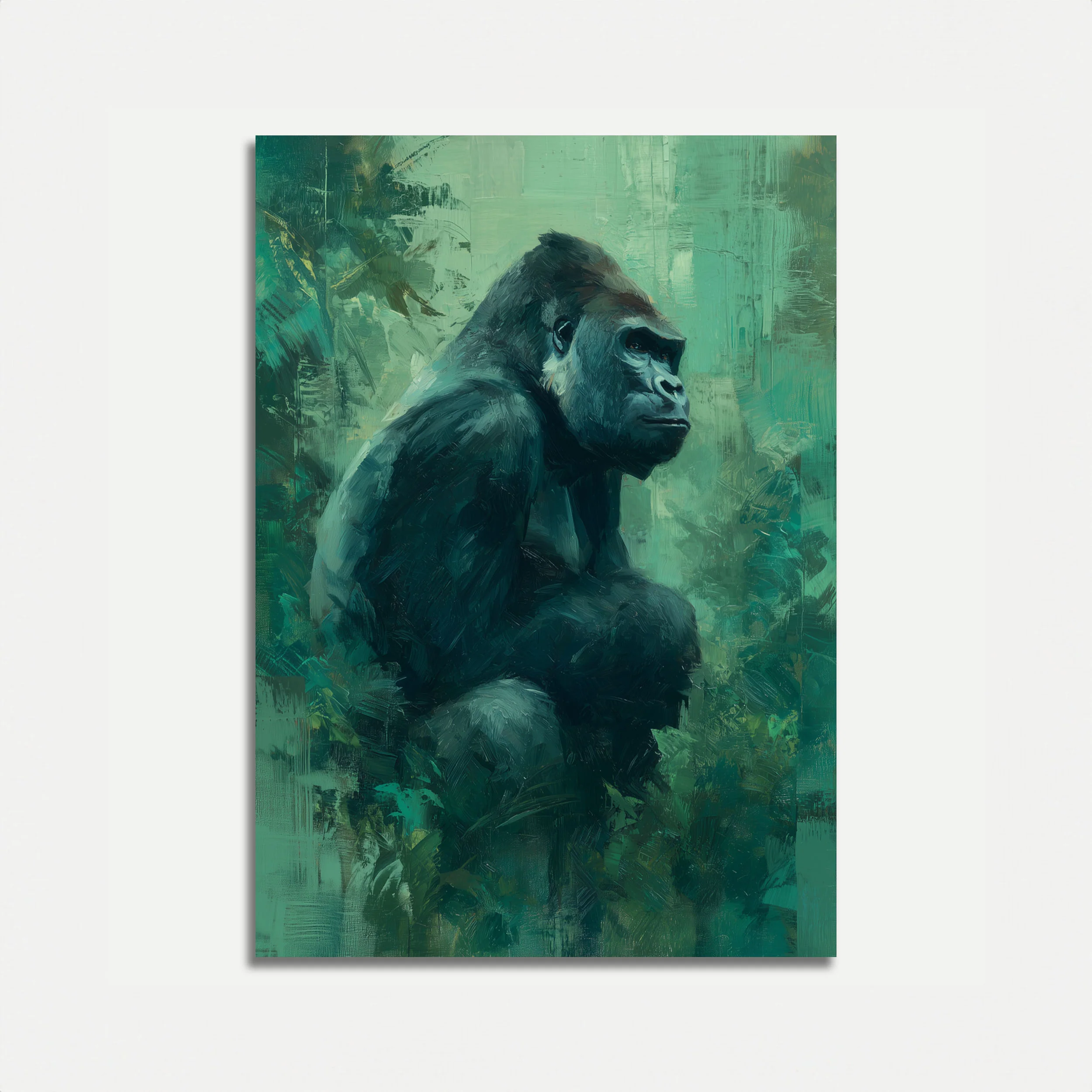 Contemplative Gorilla in Green Poster