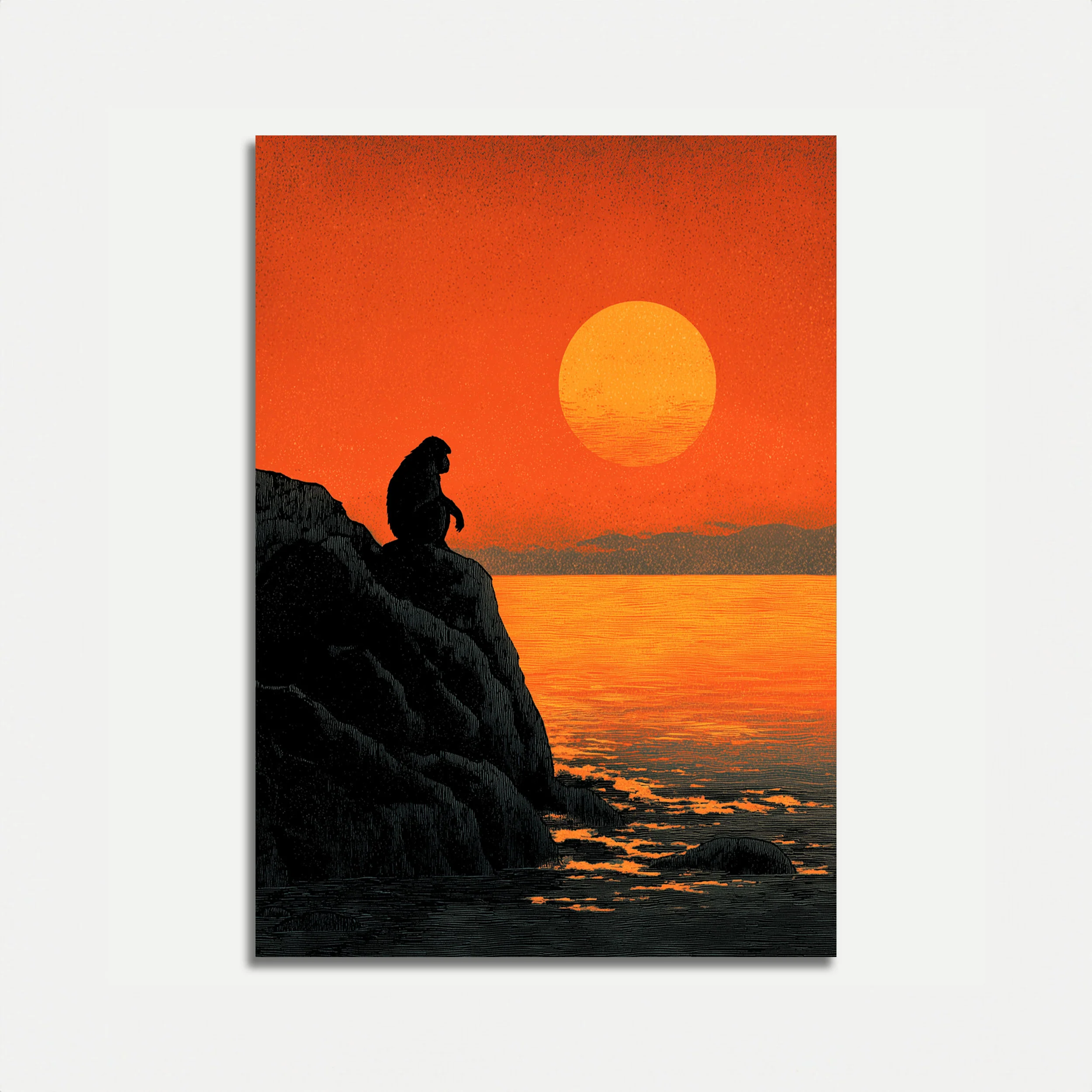 Contemplative Monkey Sunset Poster