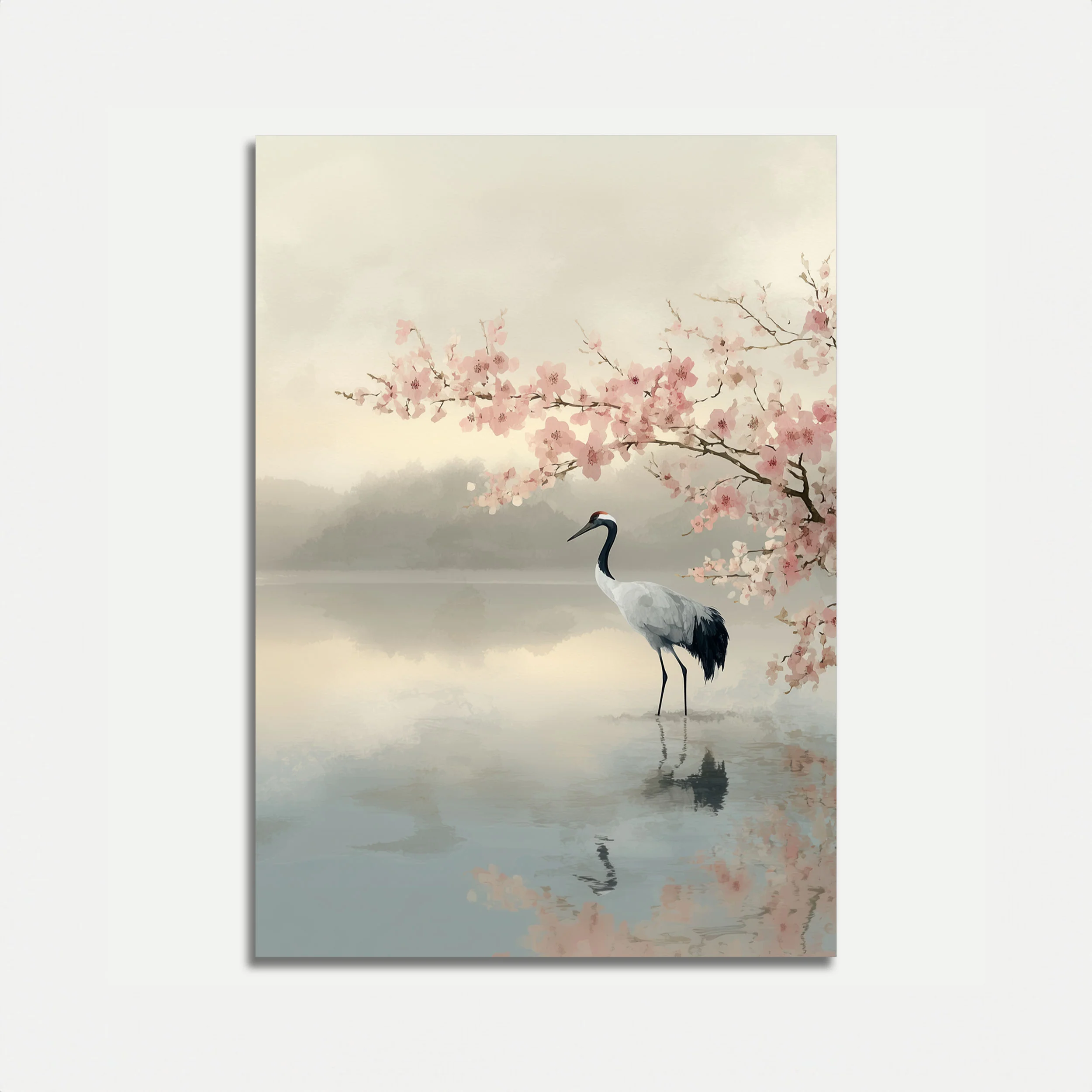Crane by Cherry Blossoms Poster