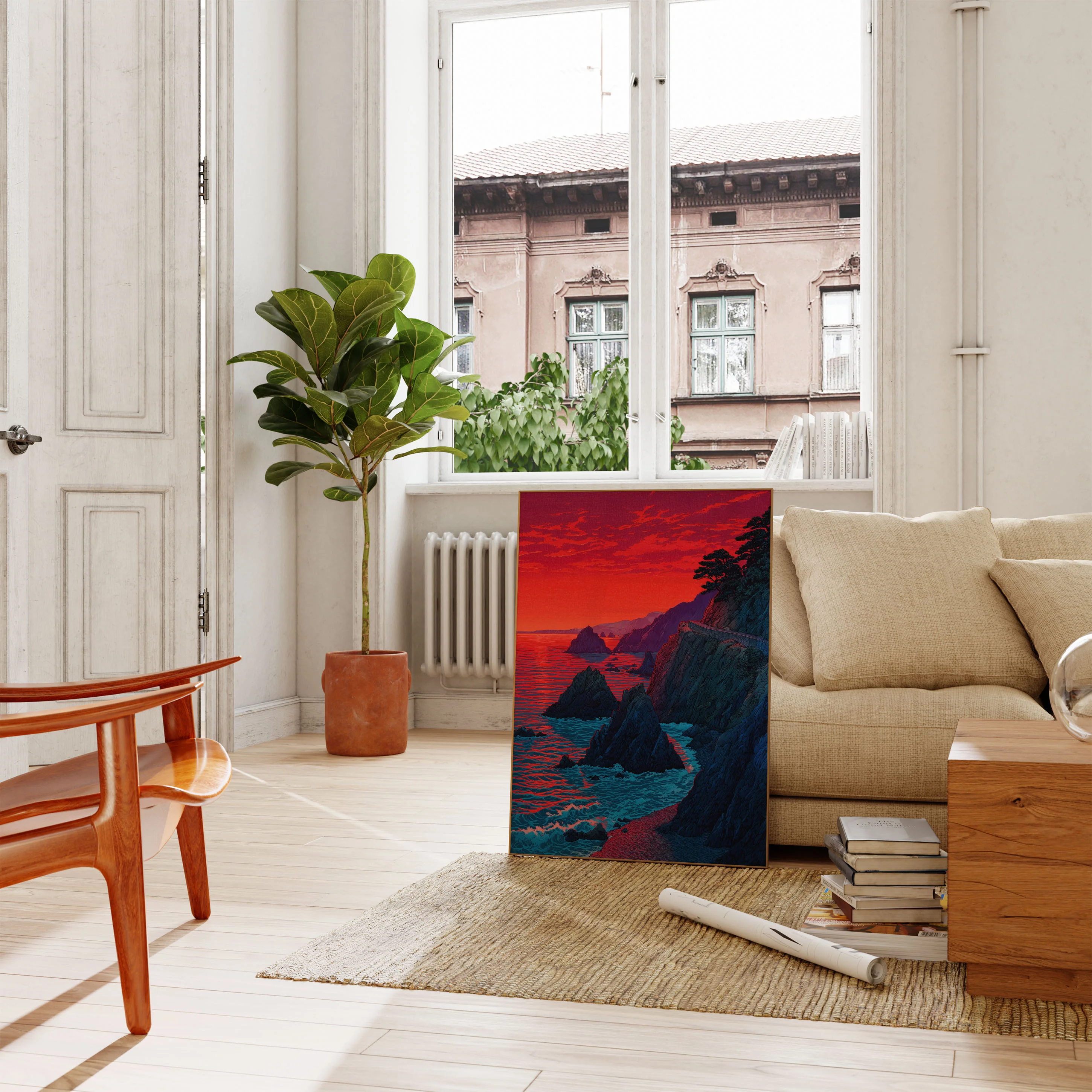 Crimson Sunset Coastal Cliffs Poster - Image 2