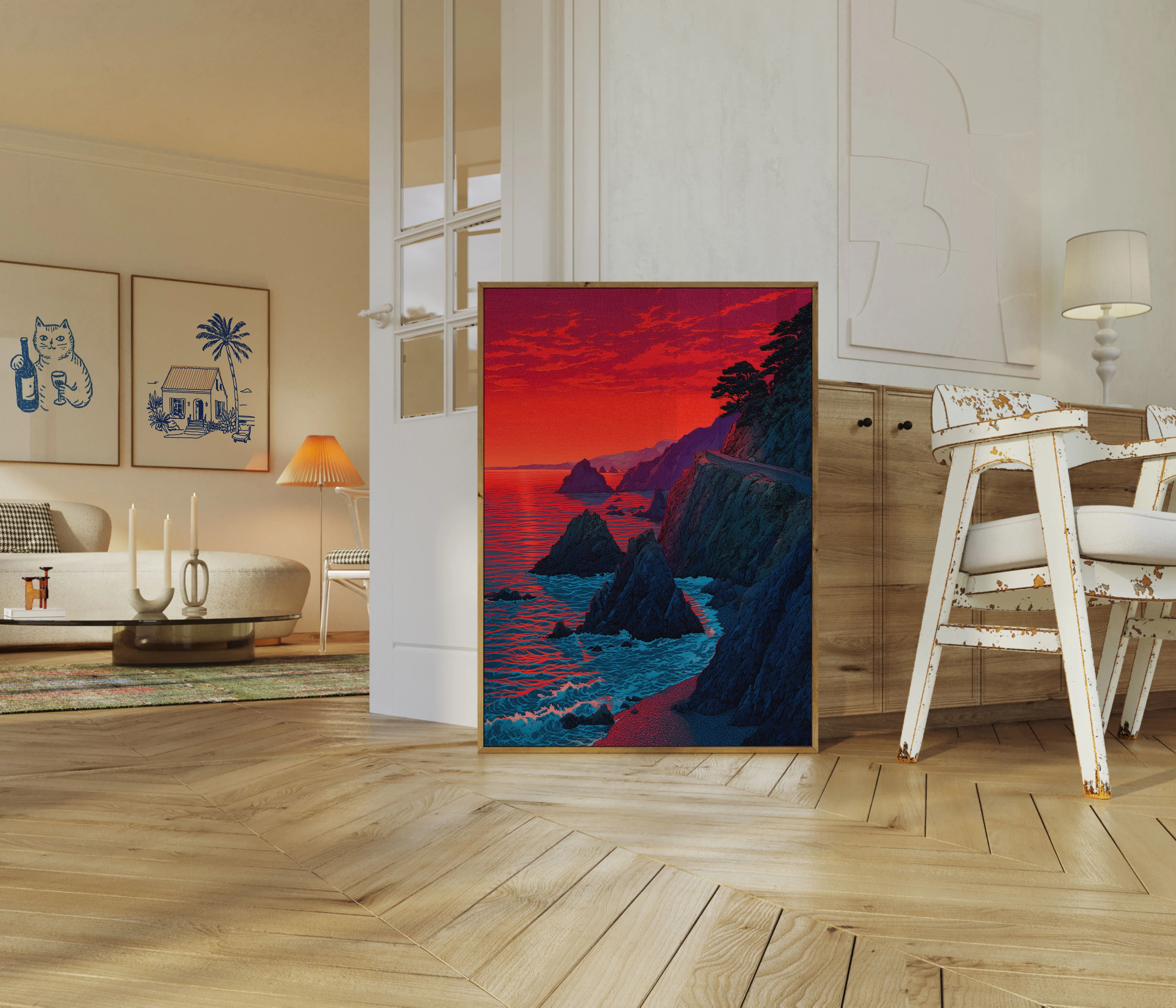 Crimson Sunset Coastal Cliffs Poster - Image 5