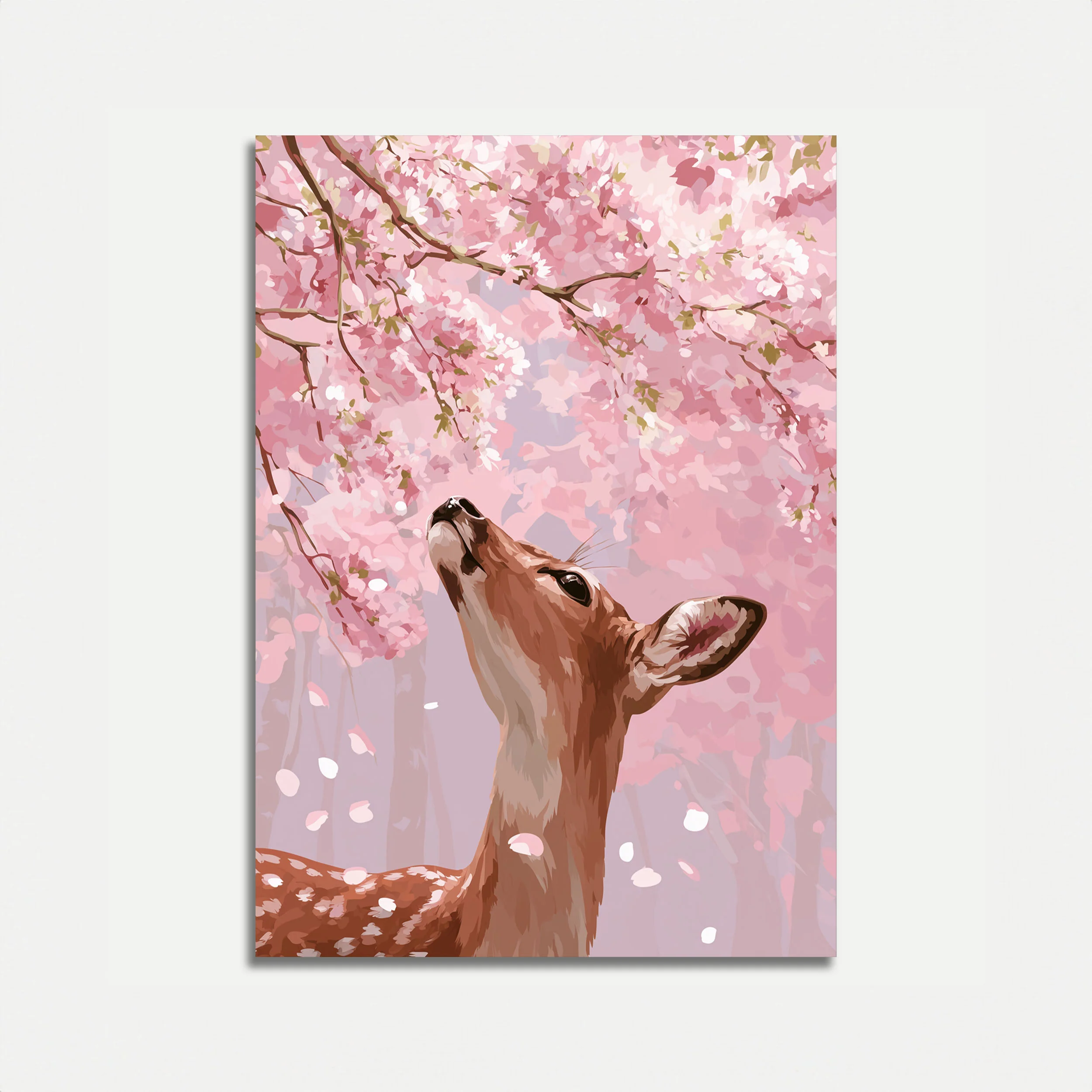 Deer Under Cherry Blossoms Poster