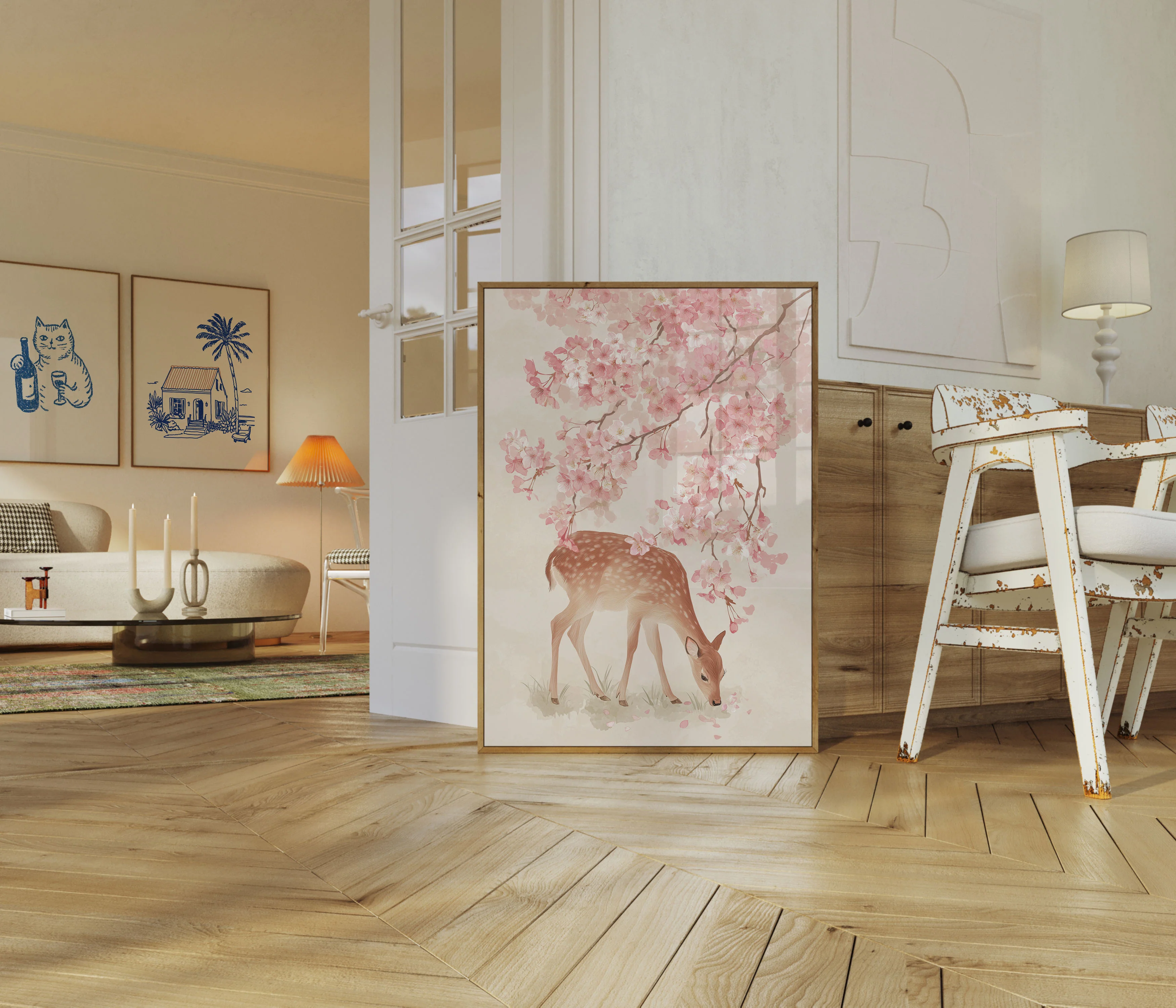 Deer Under Cherry Blossoms Poster - Image 5