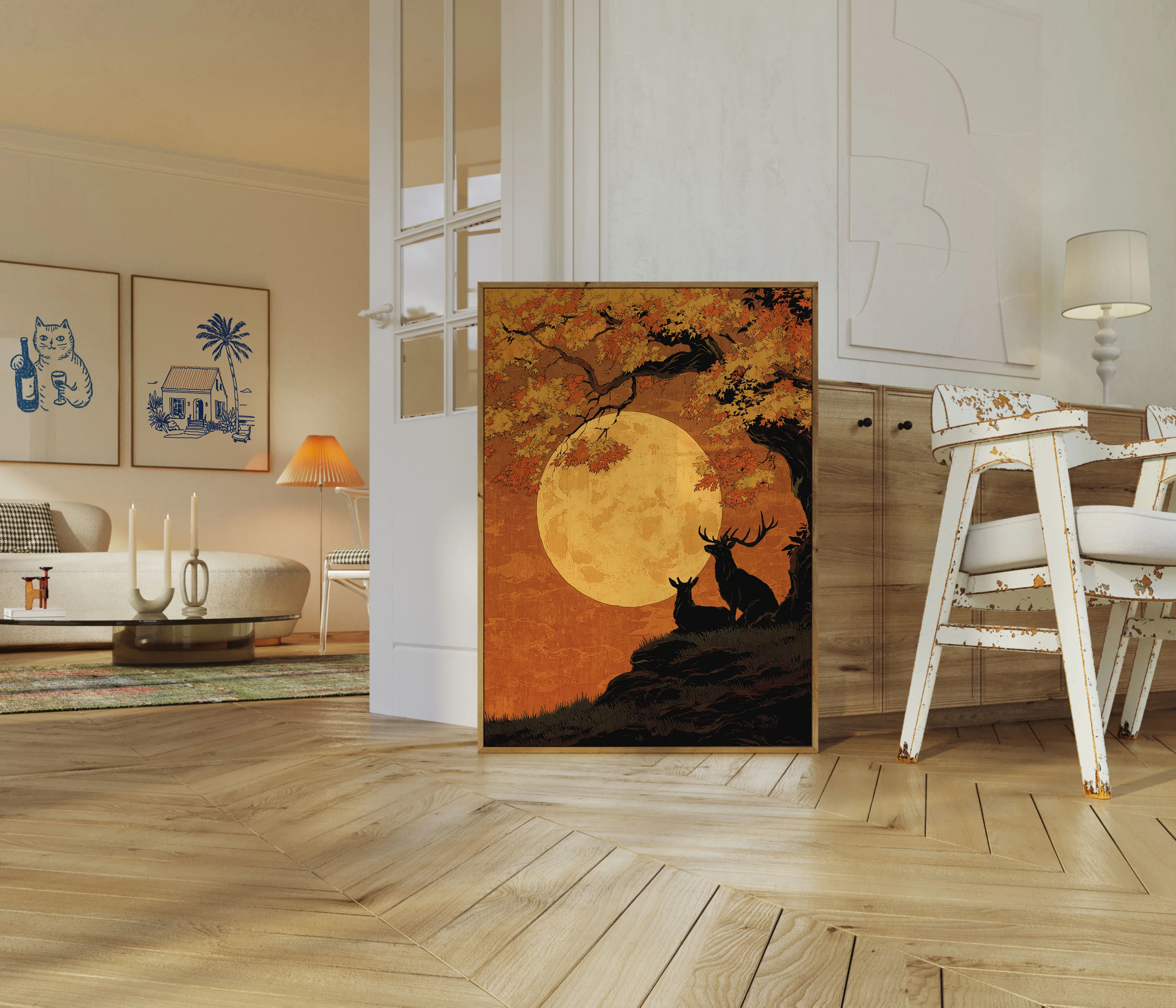 Deer Under Harvest Moon Poster - Image 5