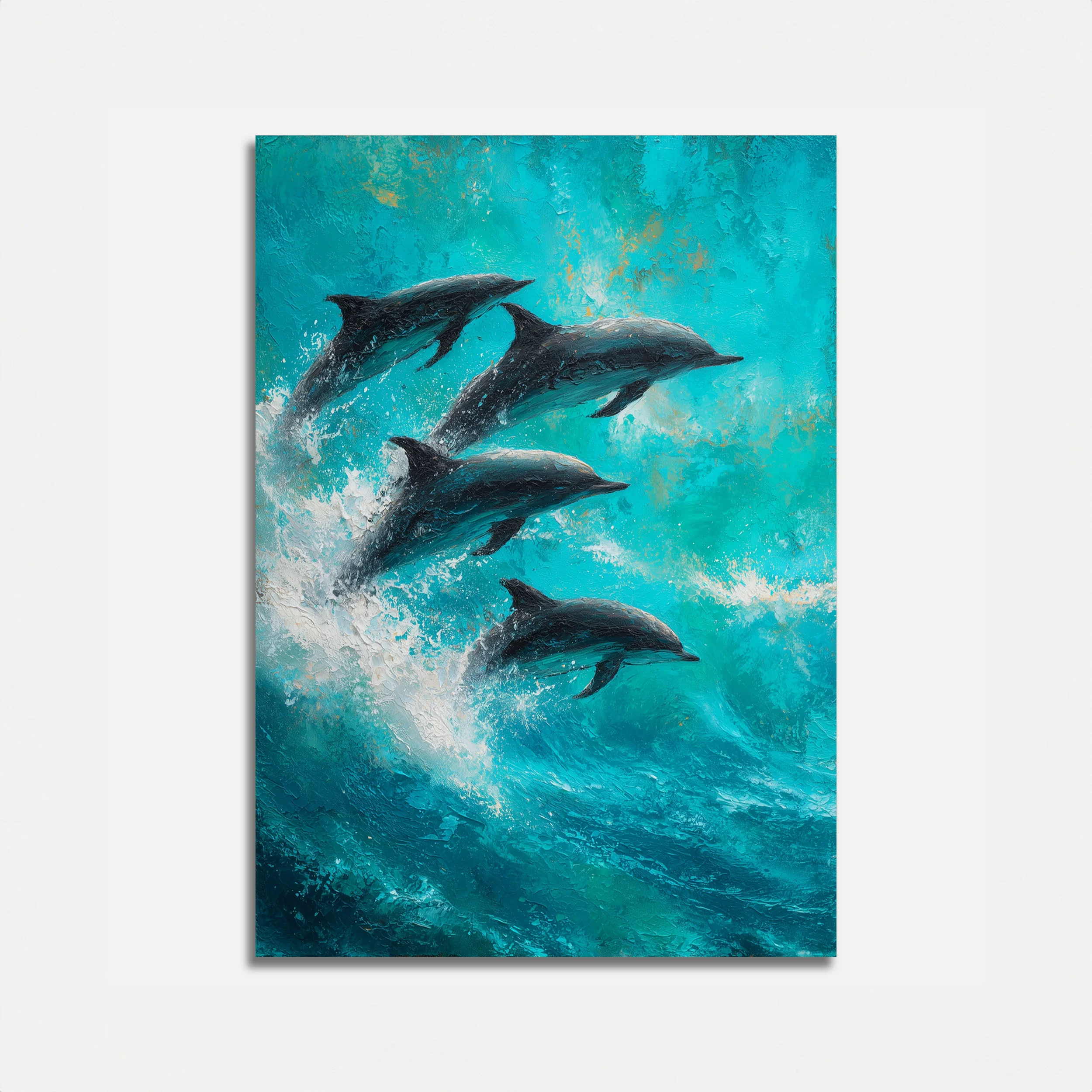Dolphins Dancing in Ocean Waves Poster