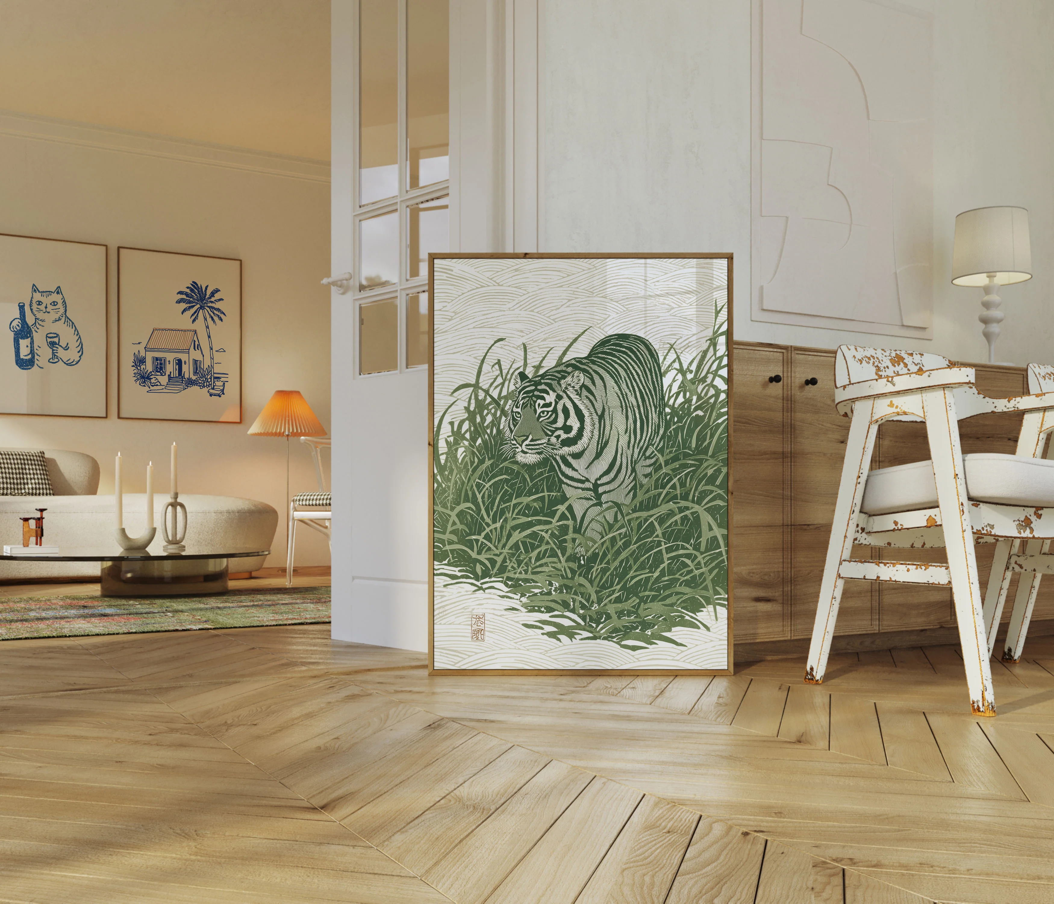 Emerald Tiger Wild Grass Poster - Image 5