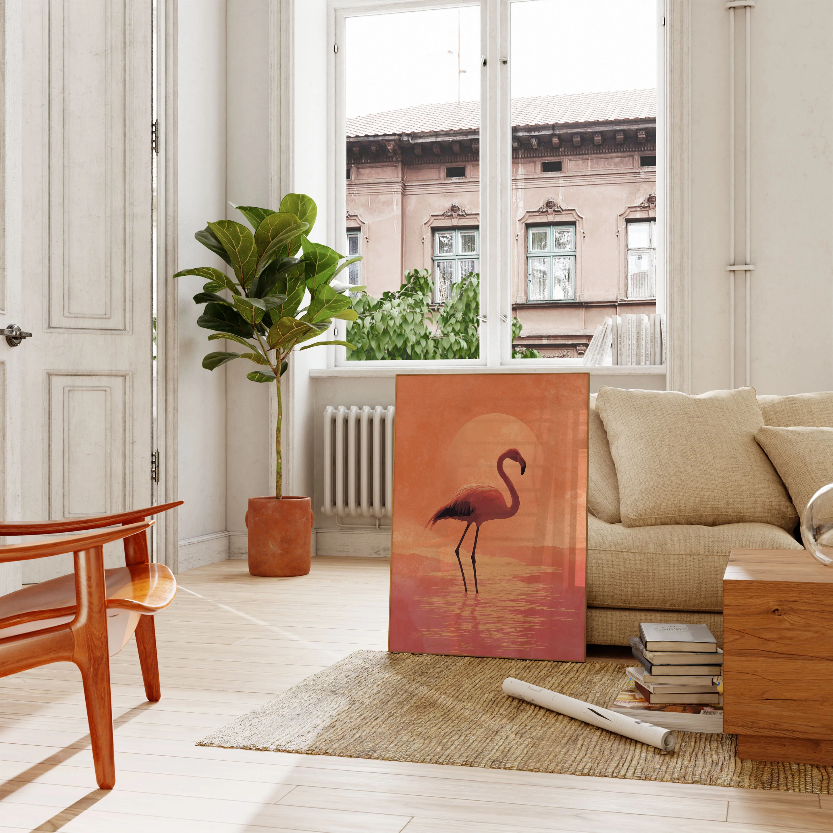 Flamingo Sunset Reflection Poster - Image 2