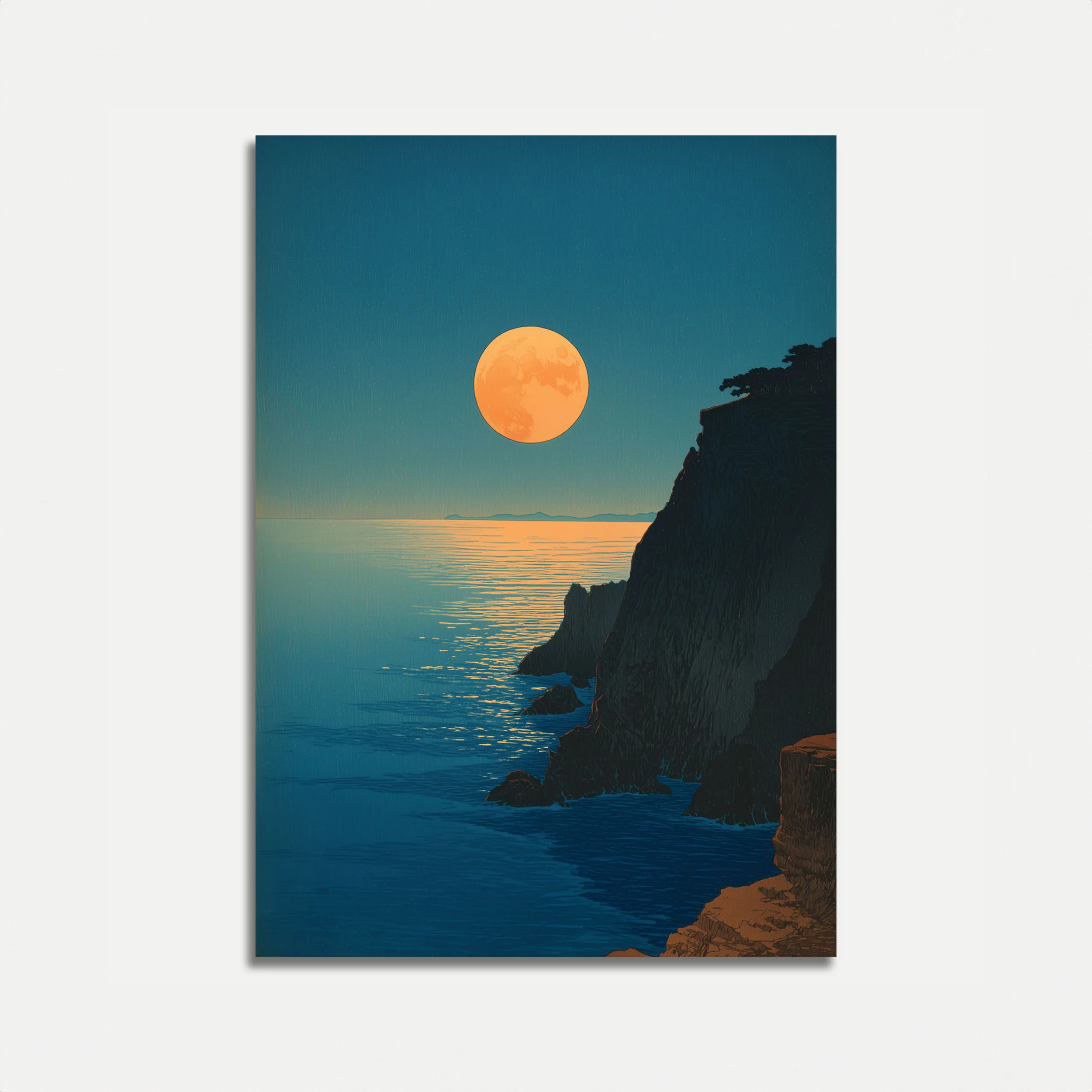 Full Moon Over Coastal Cliffs Poster