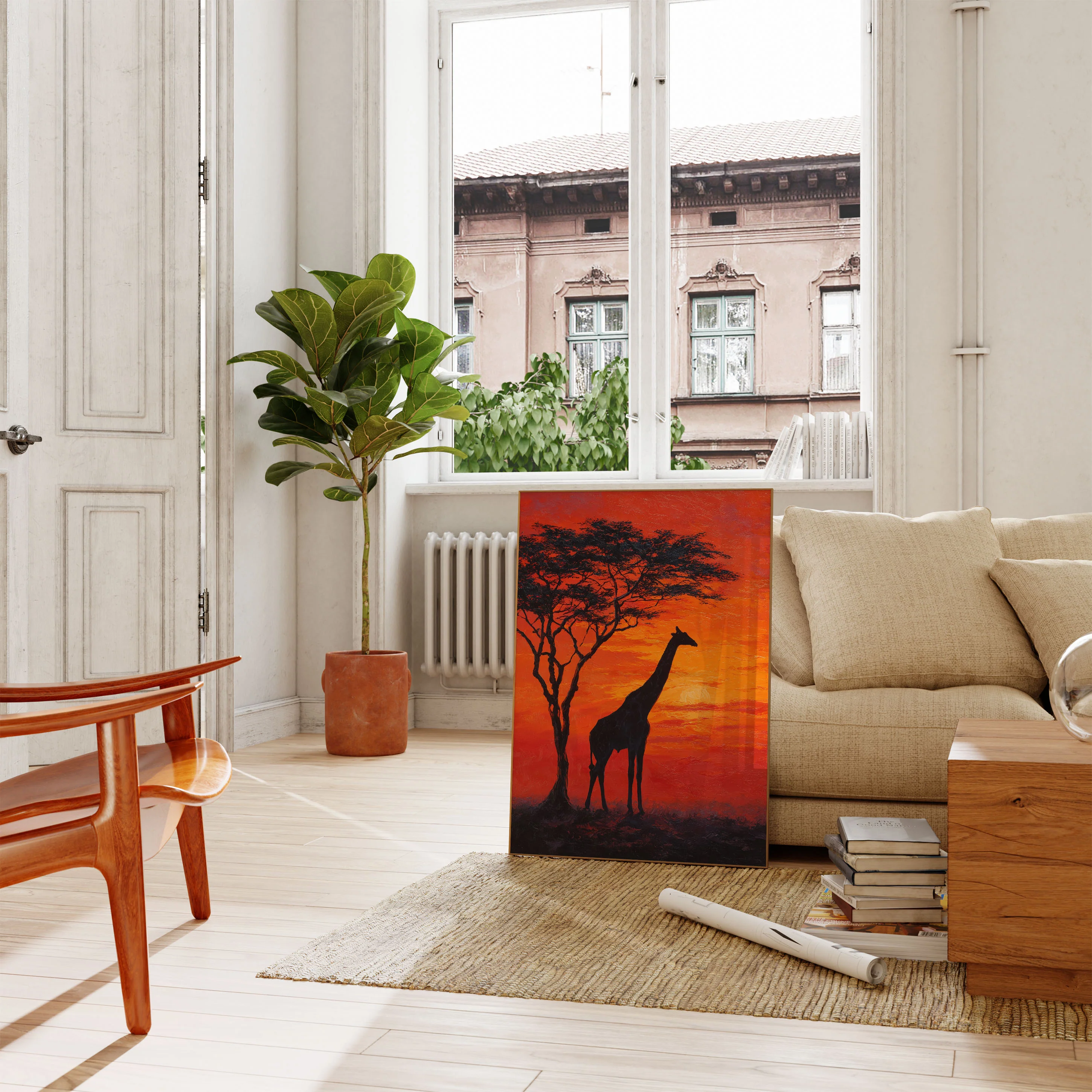 Giraffe African Sunset Poster - Image 2