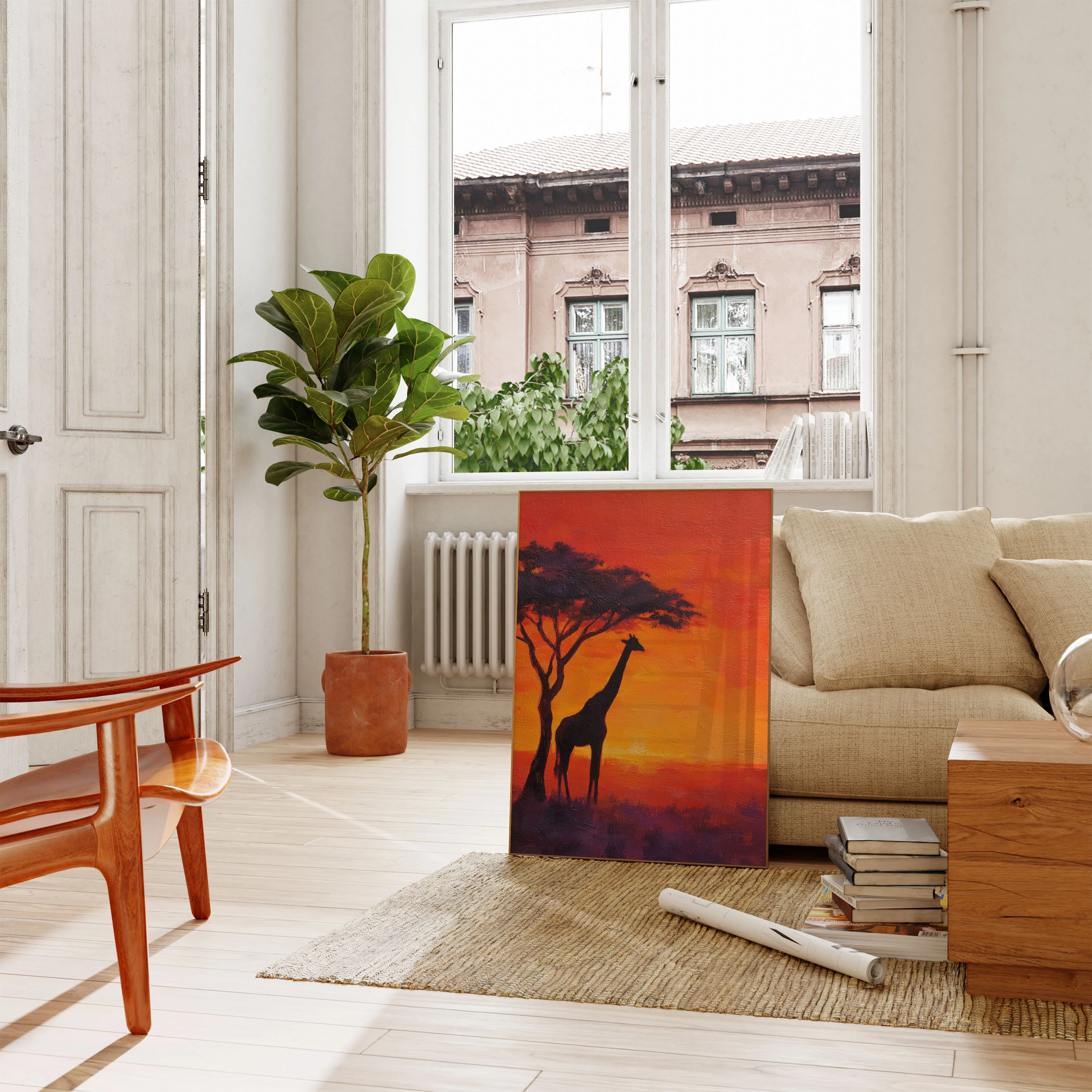 Giraffe African Sunset Poster - Image 2