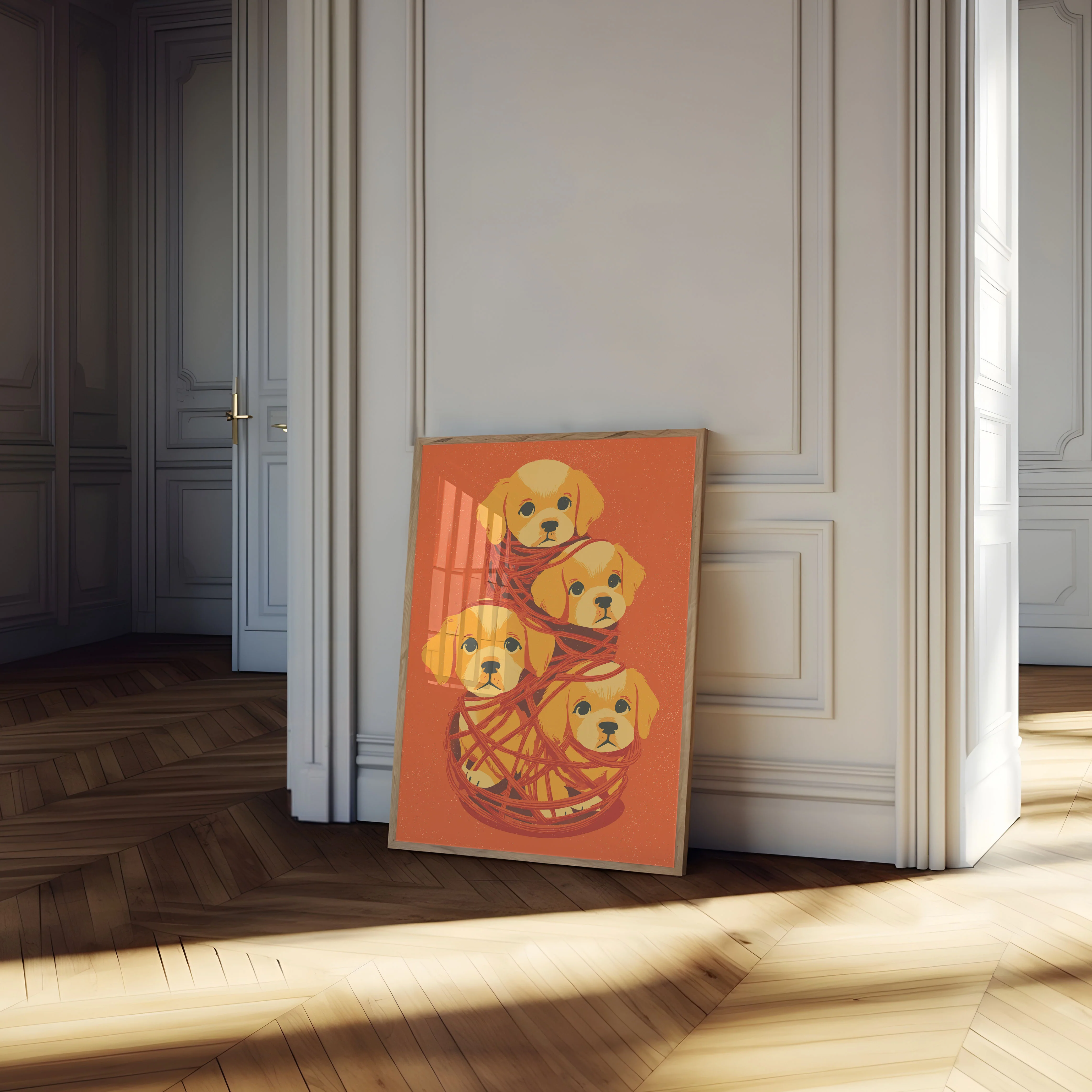 Golden Puppies Connected Together Poster - Image 4