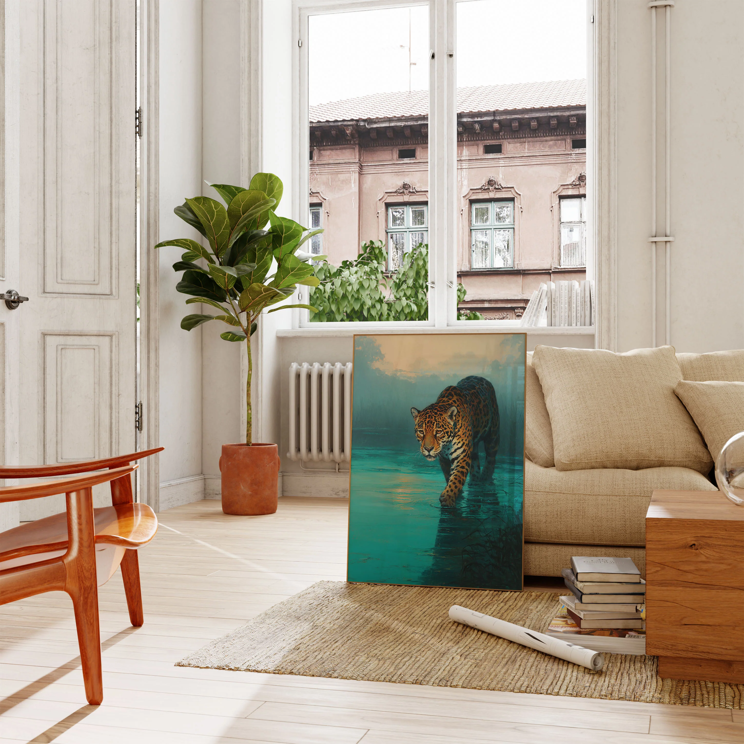 Jaguar Wading Through Turquoise Waters Poster - Image 2
