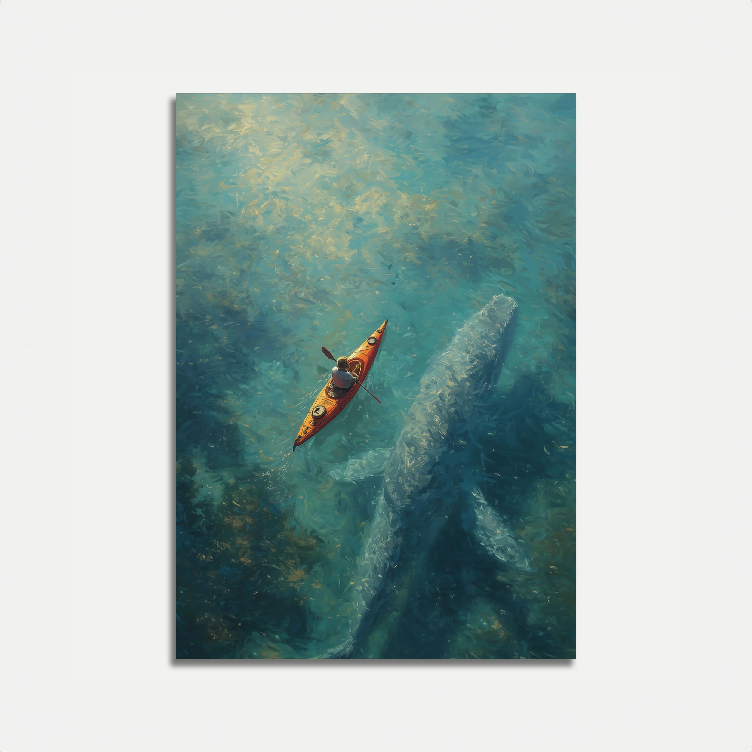 Kayaker Exploring Underwater Ruins Poster