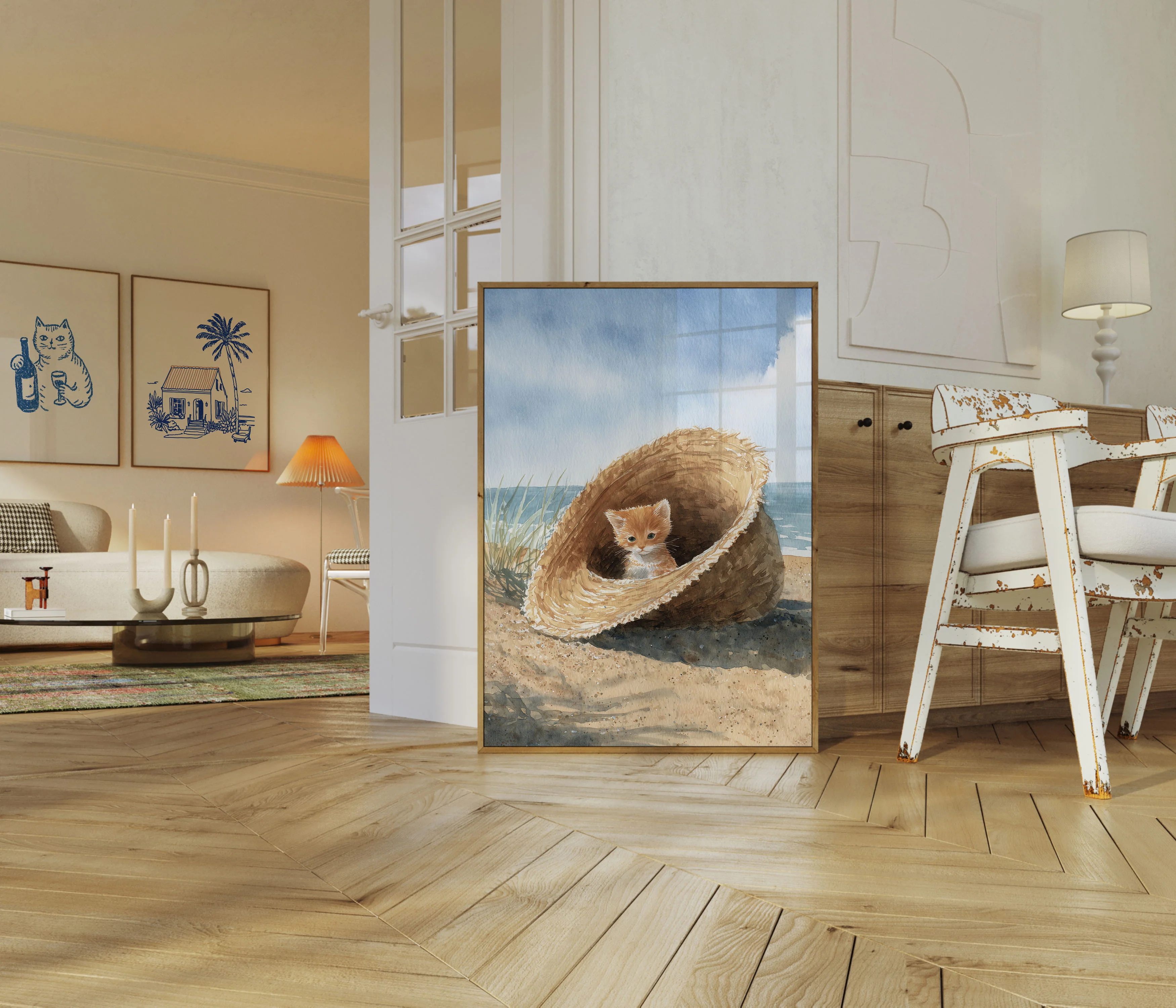 Kitten in Shell by Beach Poster - Image 5