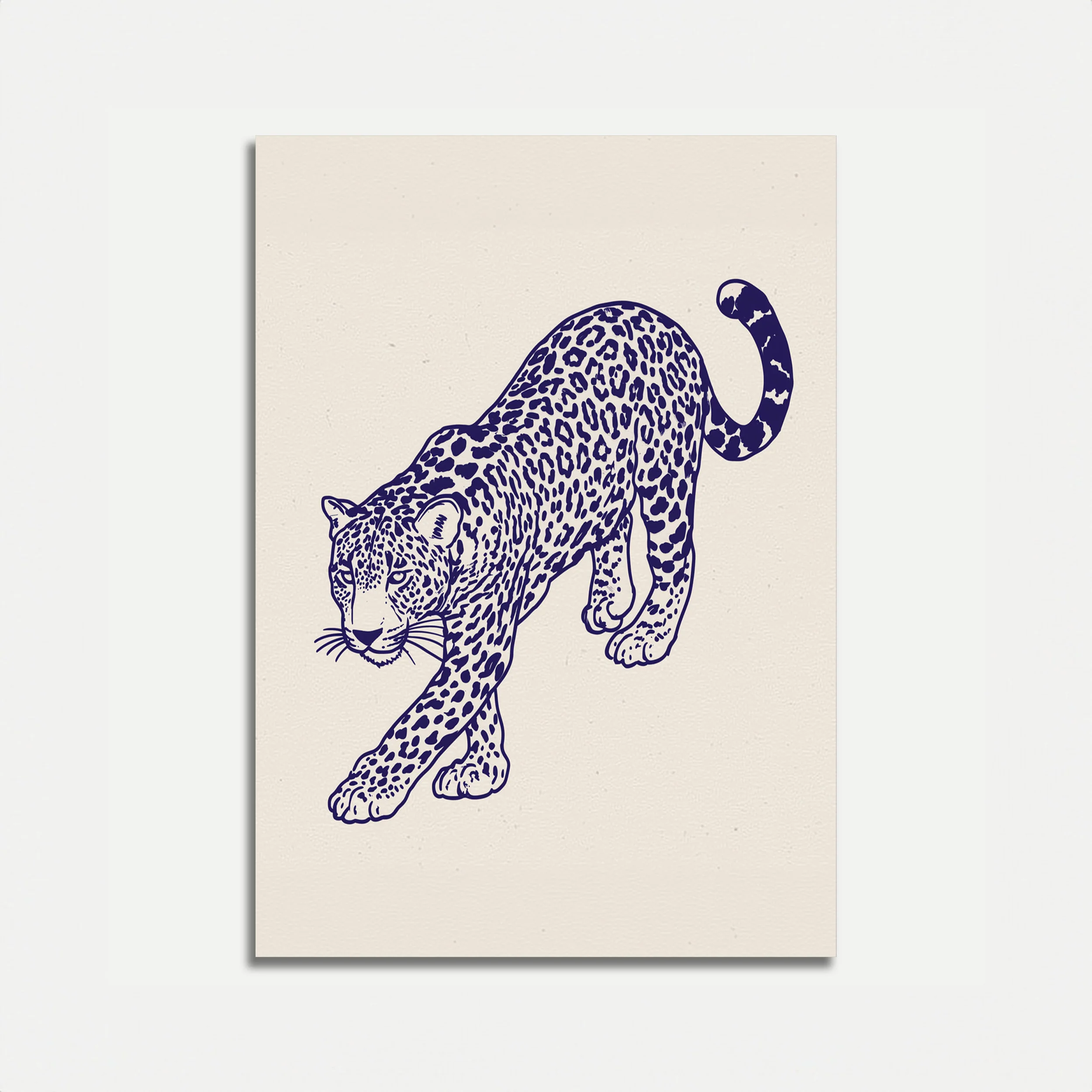 Leopard Prowess Navy Blue Poster
