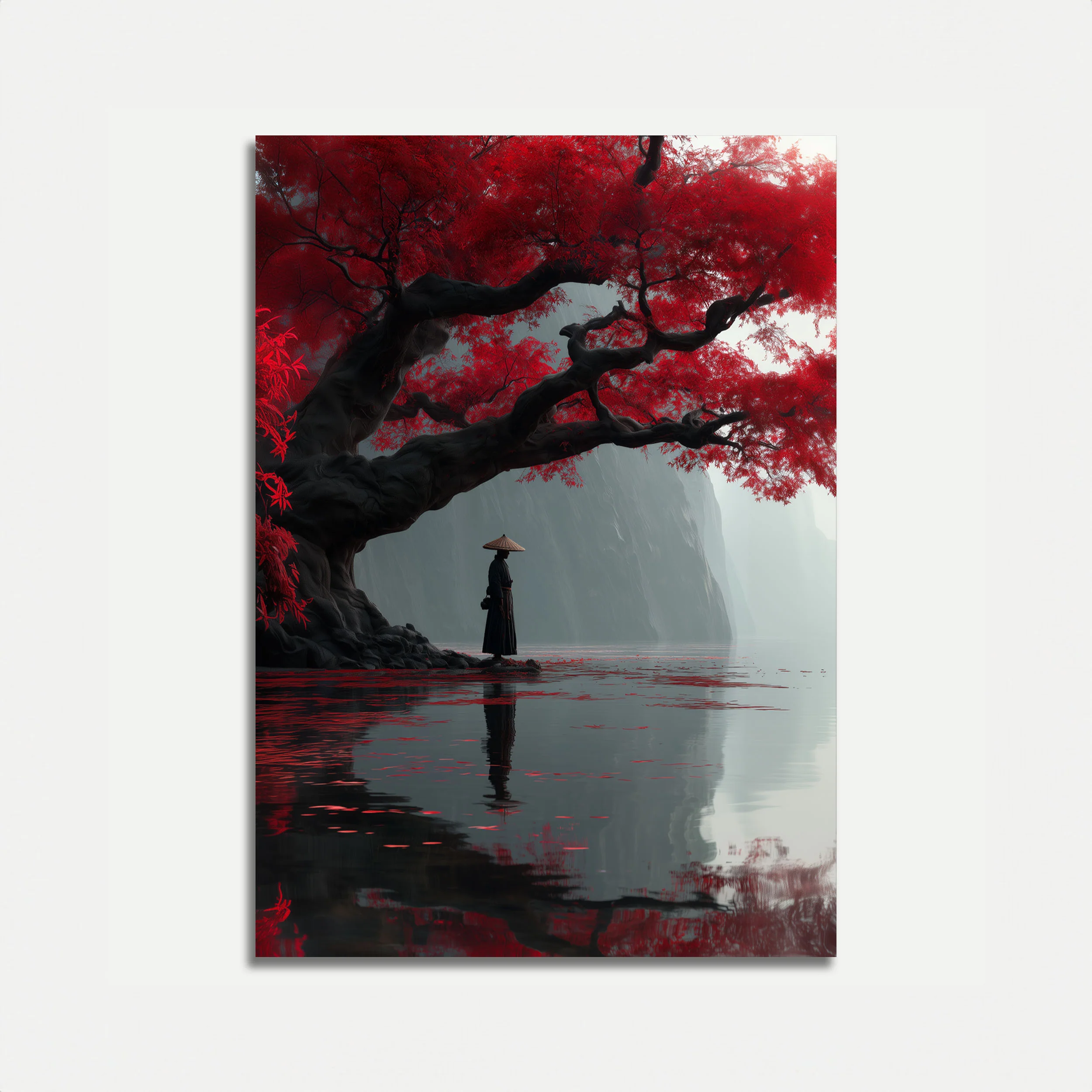Monk Under Red Maple Poster