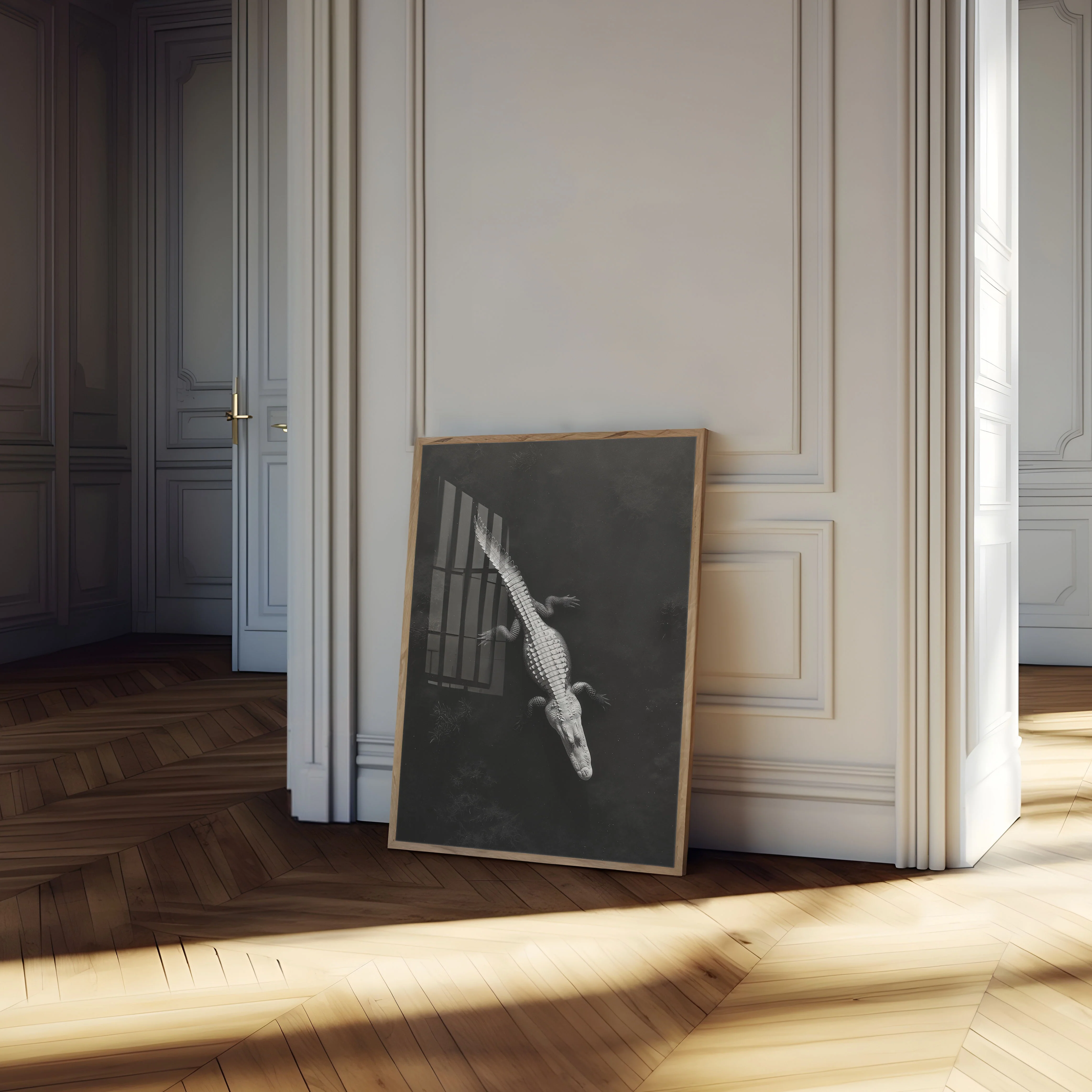 Monochrome Crocodile in Stillness Poster - Image 4