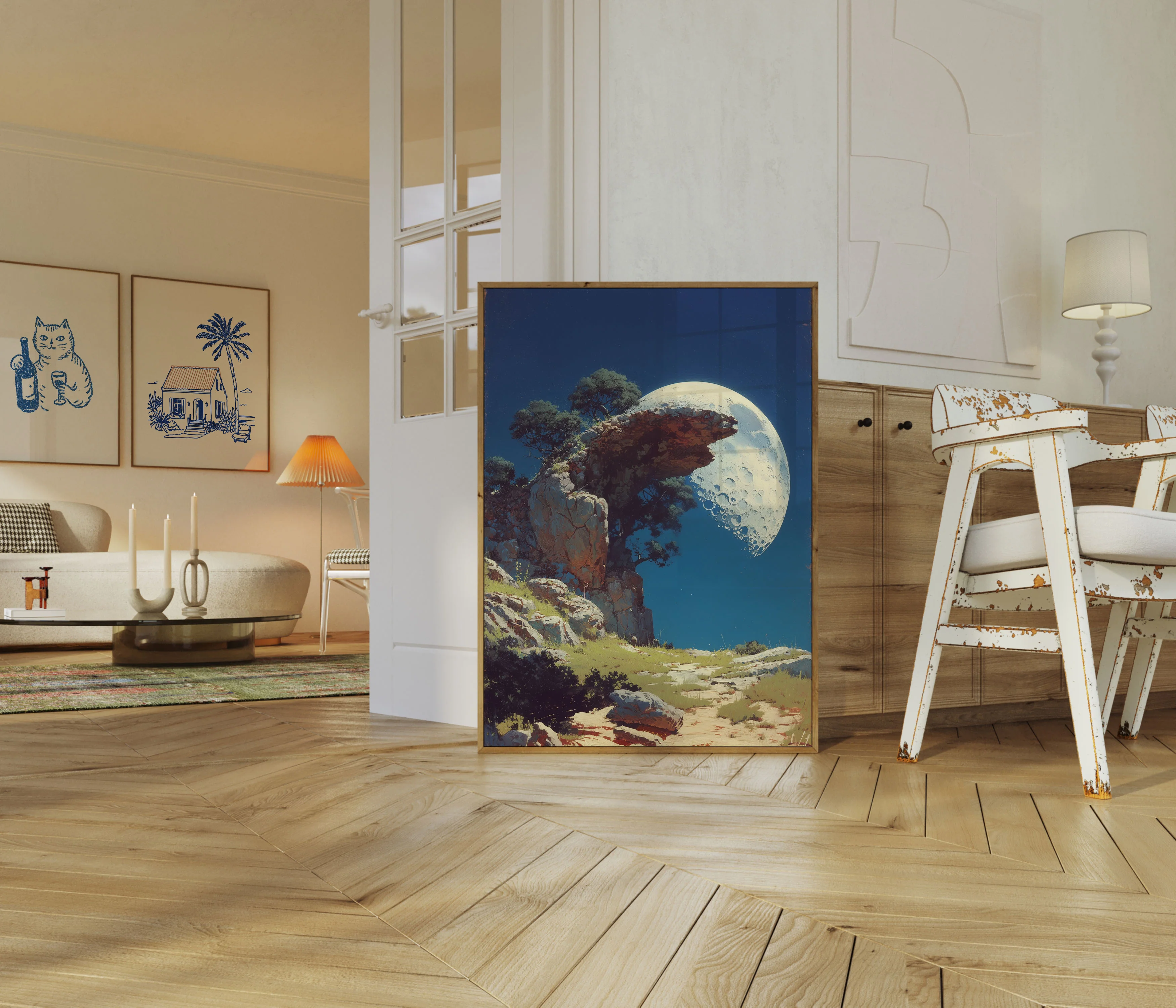 Moon Over Desert Cliff Poster - Image 5