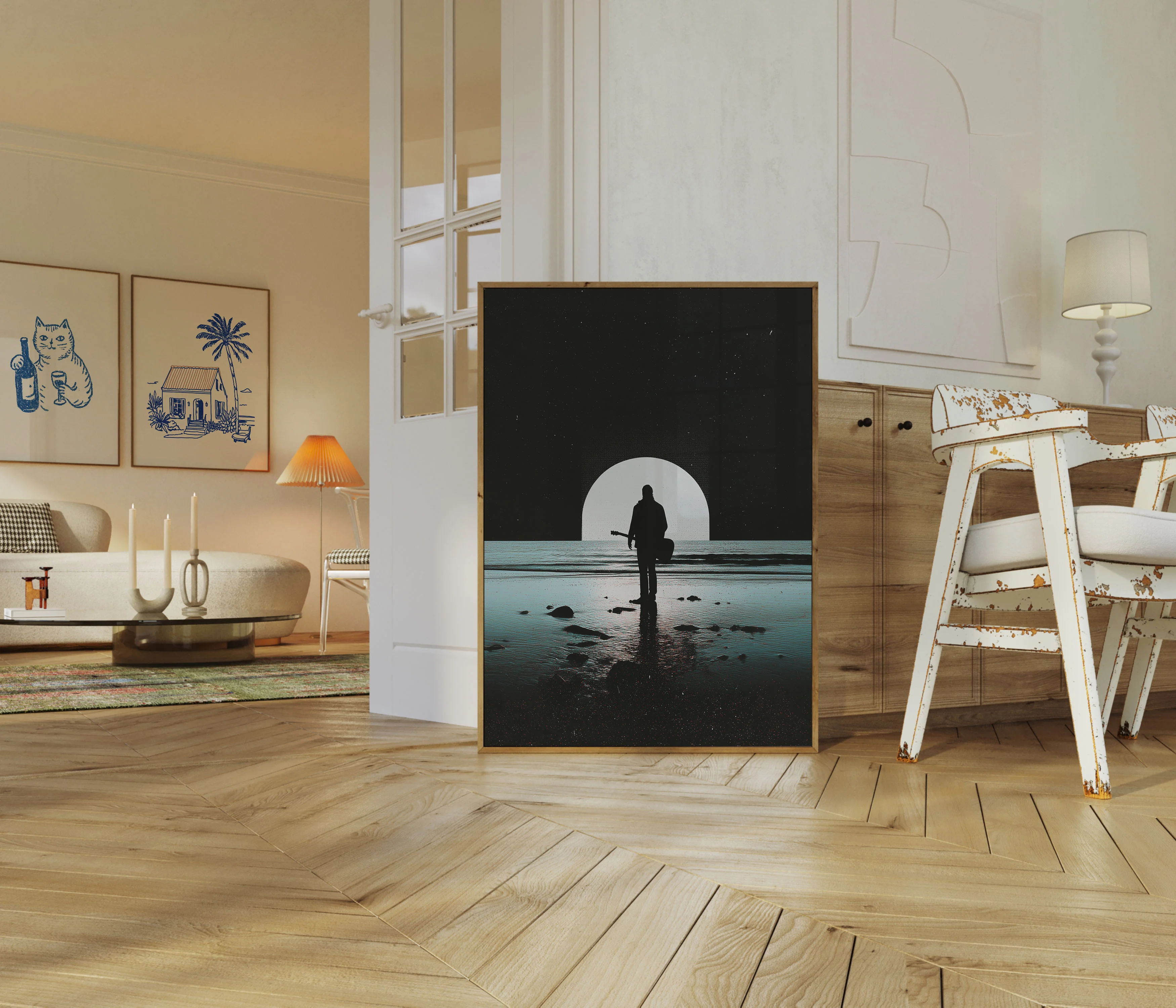 Moonlit Guitar Solitude Poster - Image 5