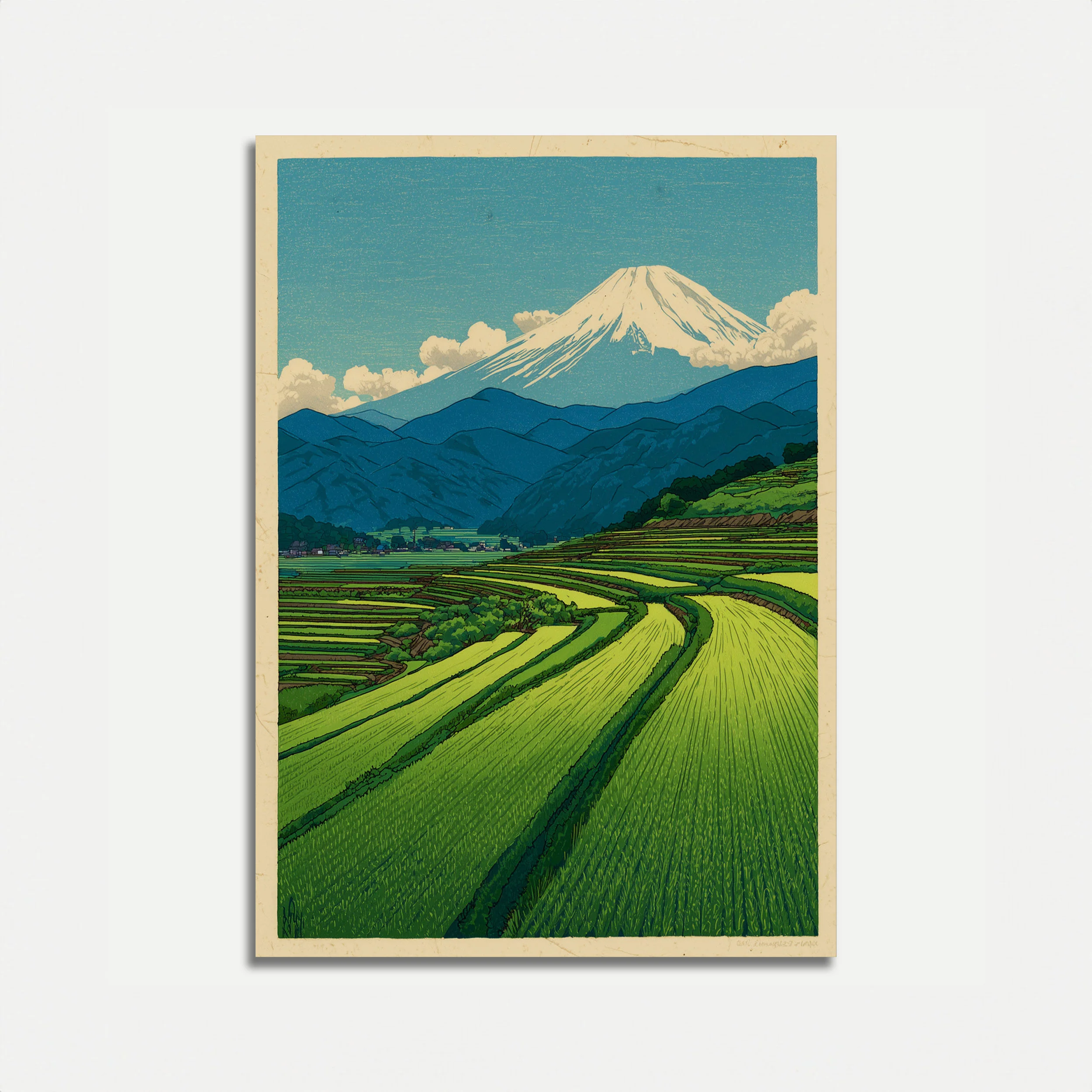 Mount Fuji Rice Fields Poster