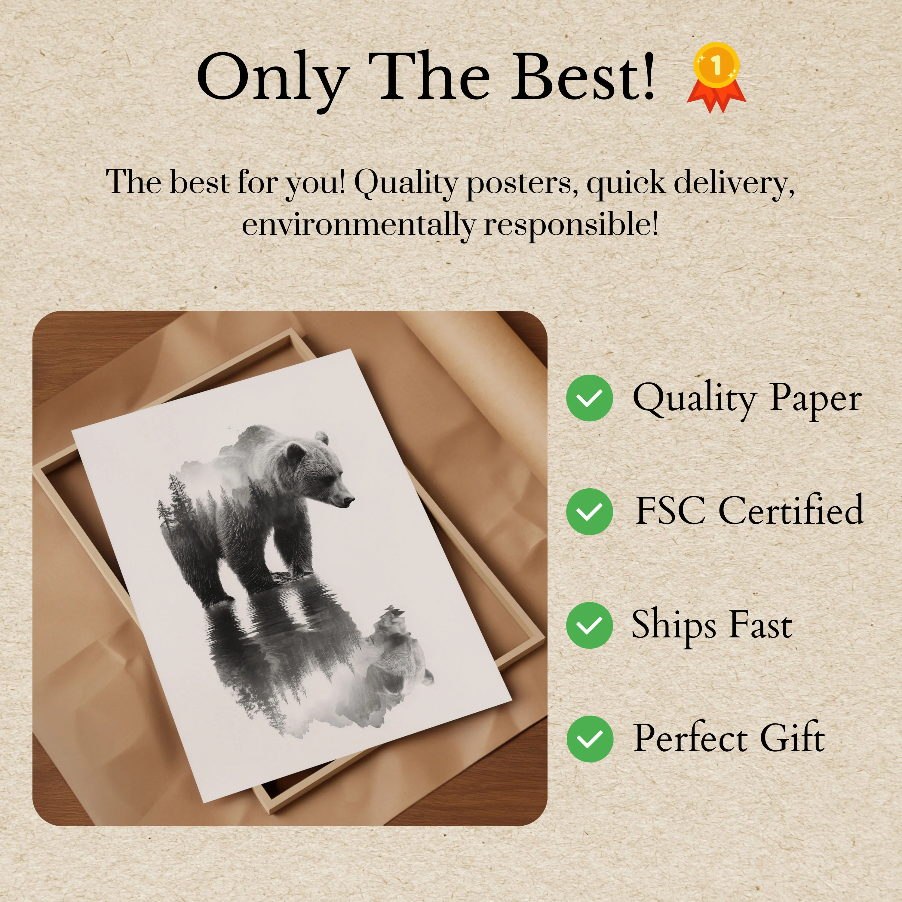 Mountain Forest Bear Reflection Poster - Image 3