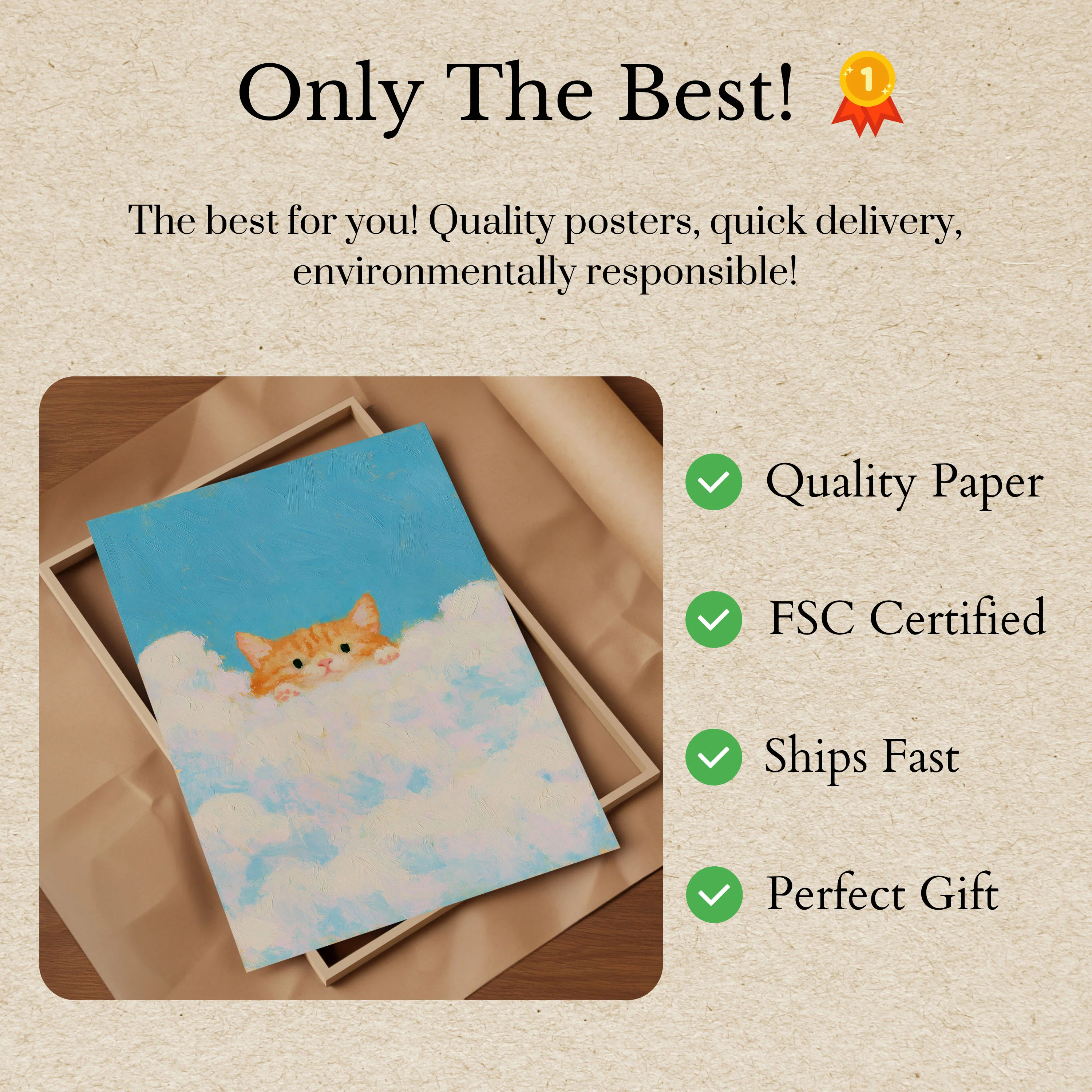 Orange Cat in Clouds Poster - Image 3