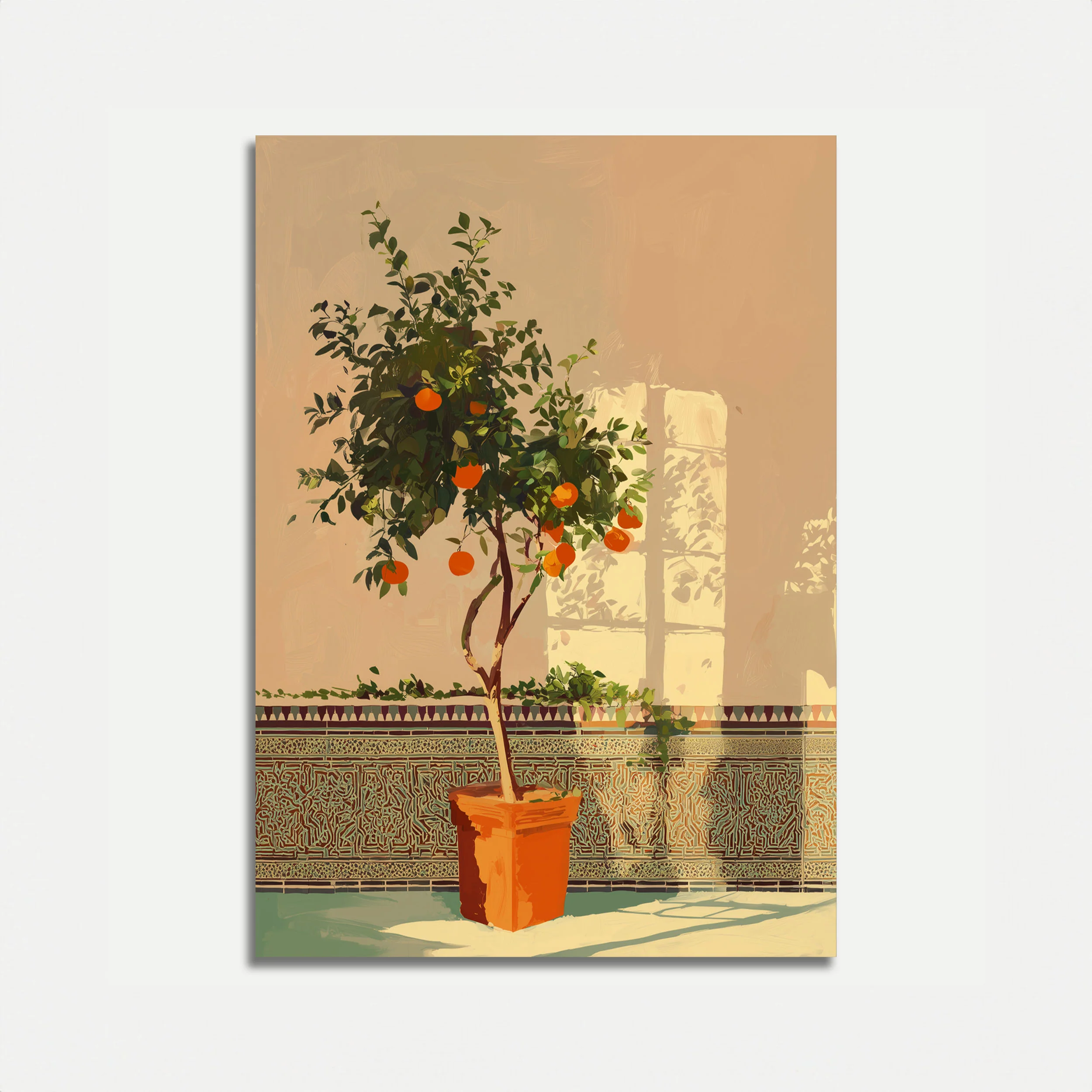 Orange Tree in Sunlit Courtyard Poster
