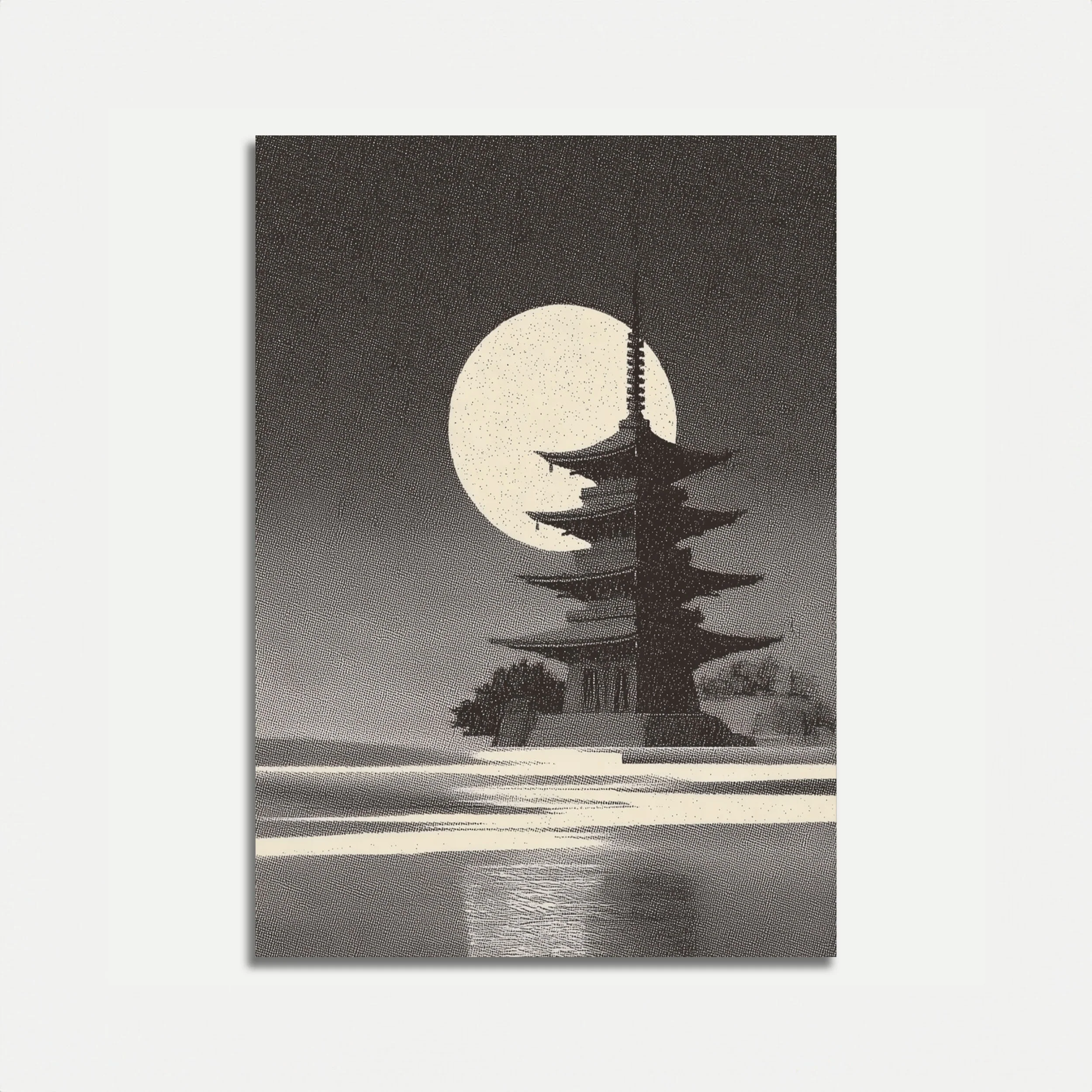 Pagoda Under Moonlight Poster