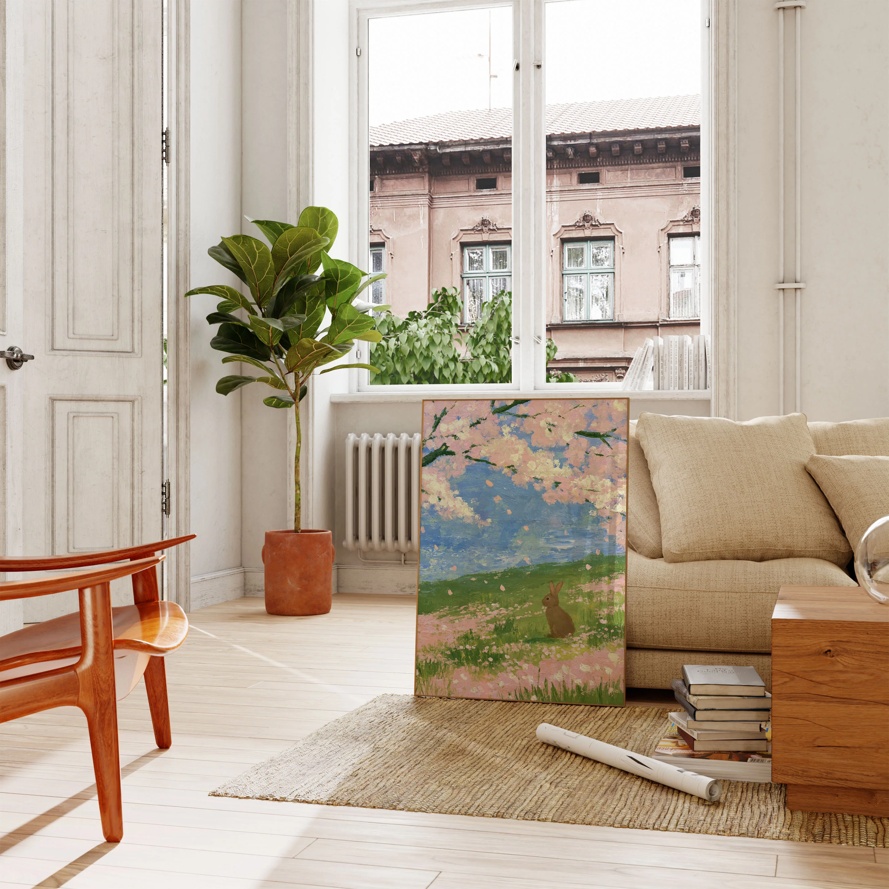 Rabbit in Blooming Meadow Poster - Image 2