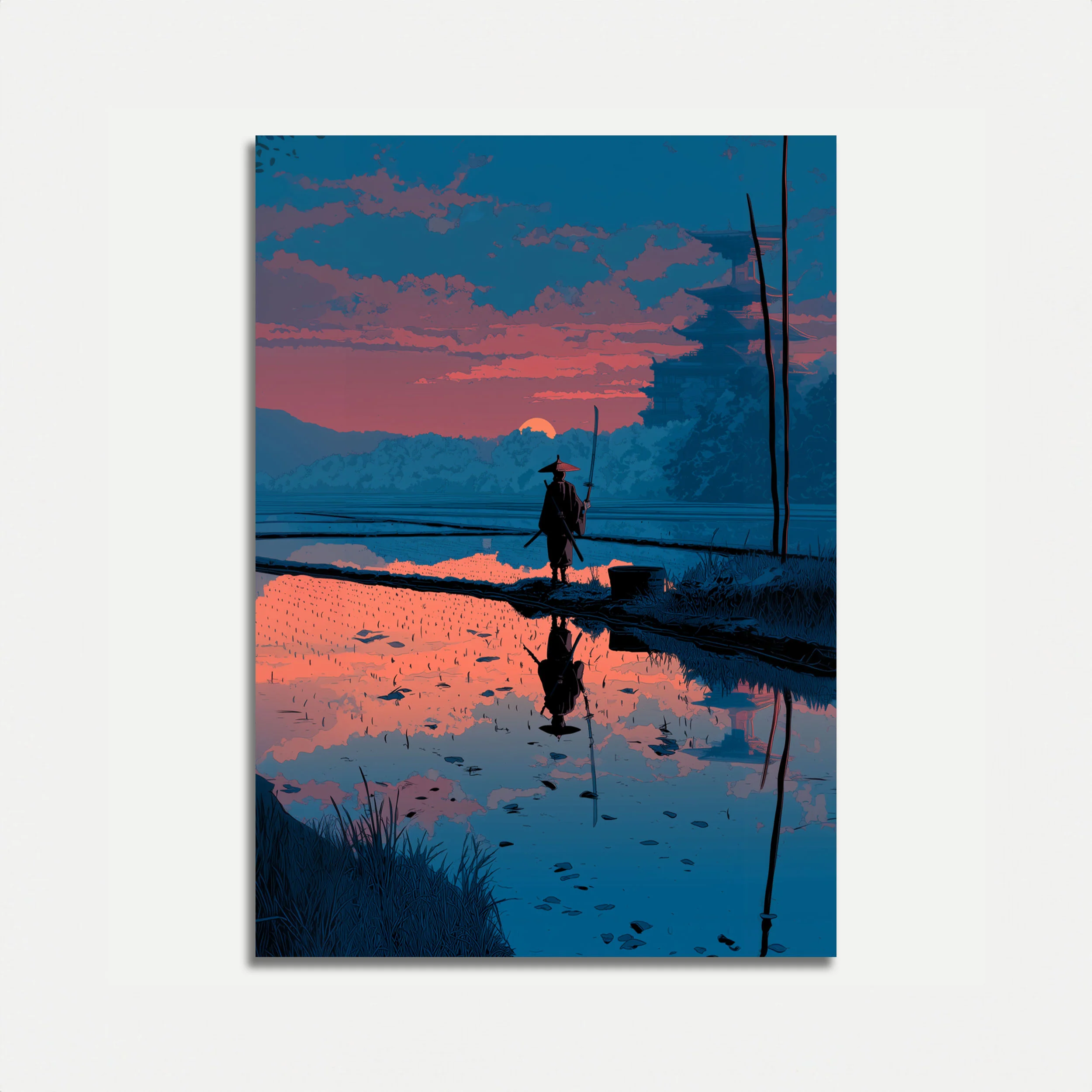 Samurai Sunset Reflection Poster