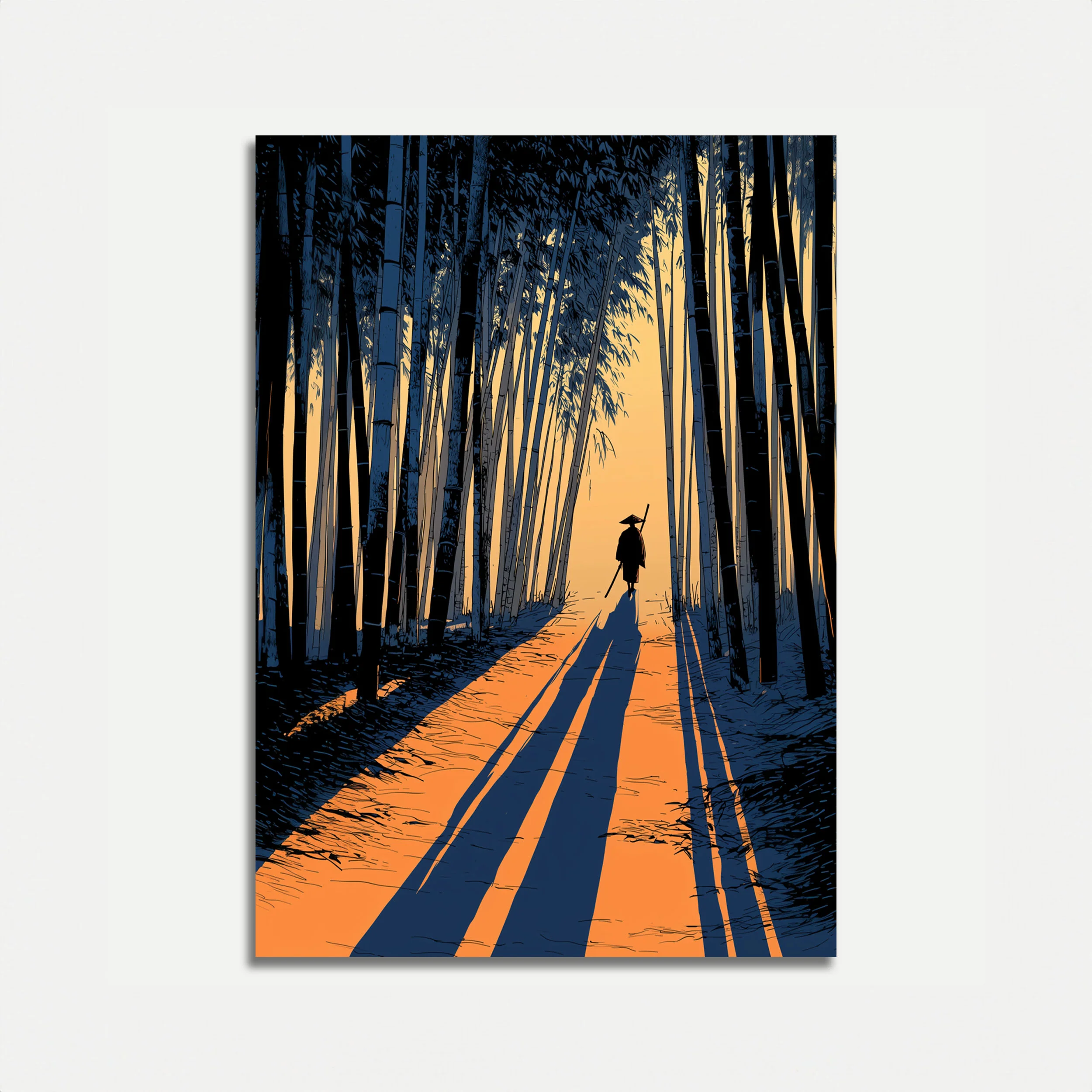 Samurai Walking Through Bamboo Poster