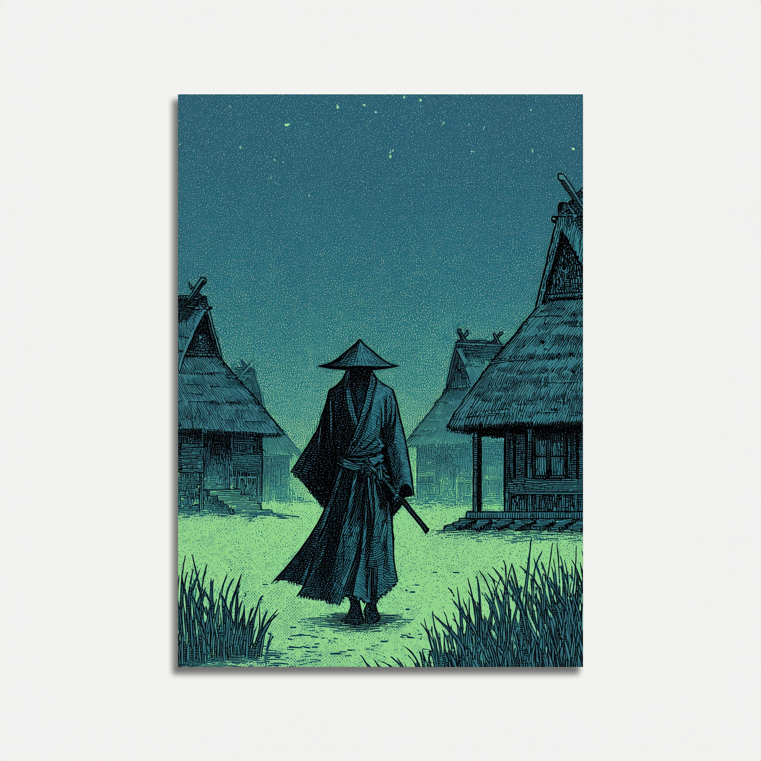 Samurai Warrior Under Stars Poster