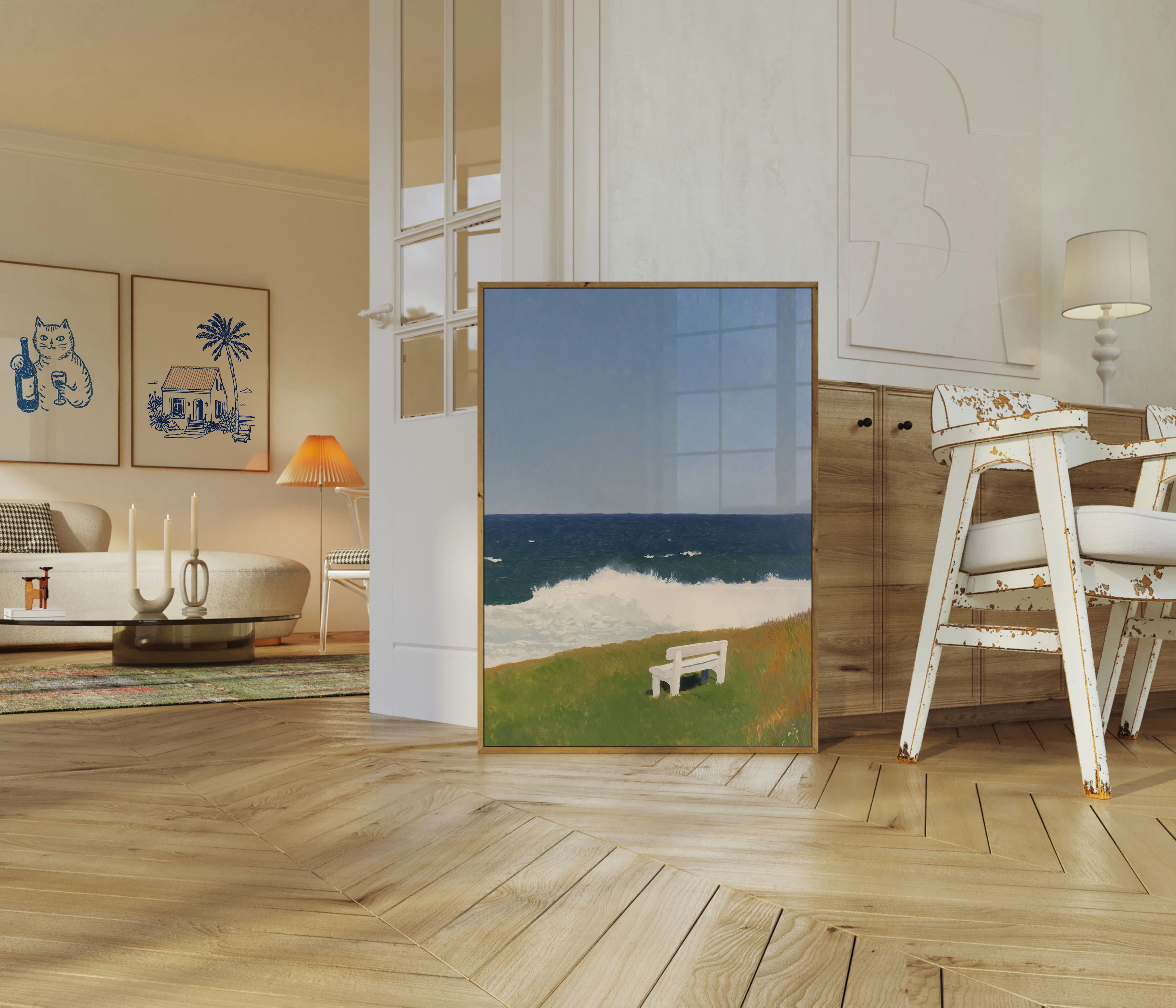 Serene Coastal Bench Poster - Image 5