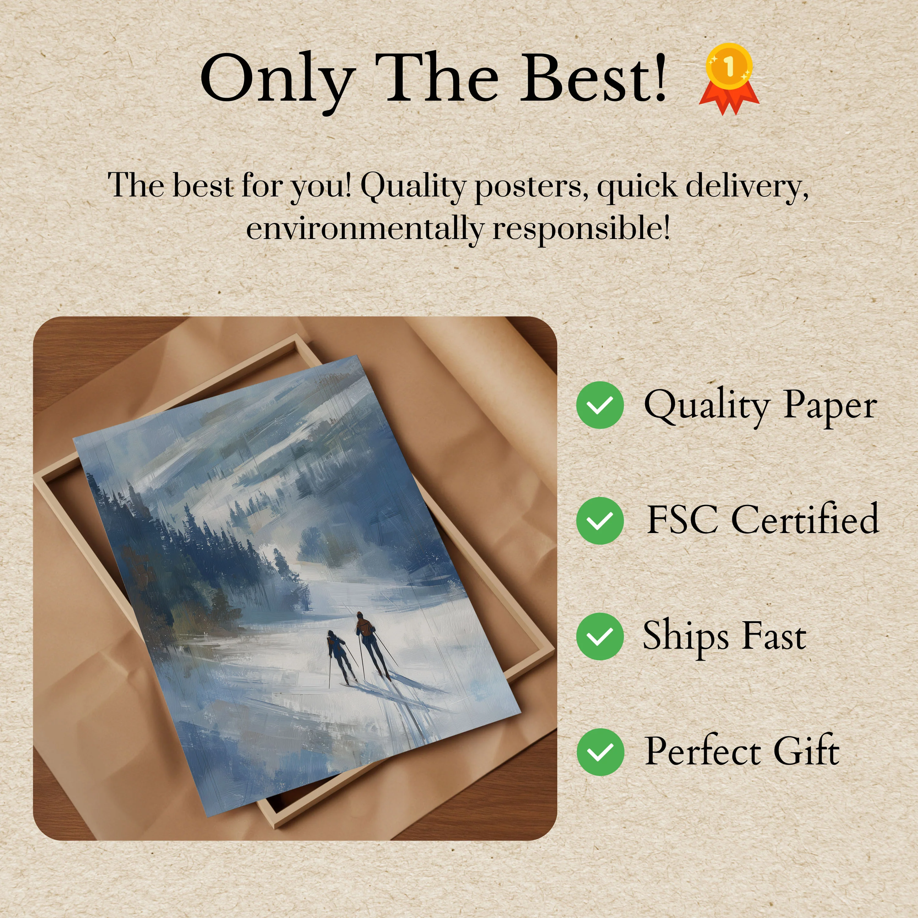 Serene Ski Mountain Landscape Poster - Image 3