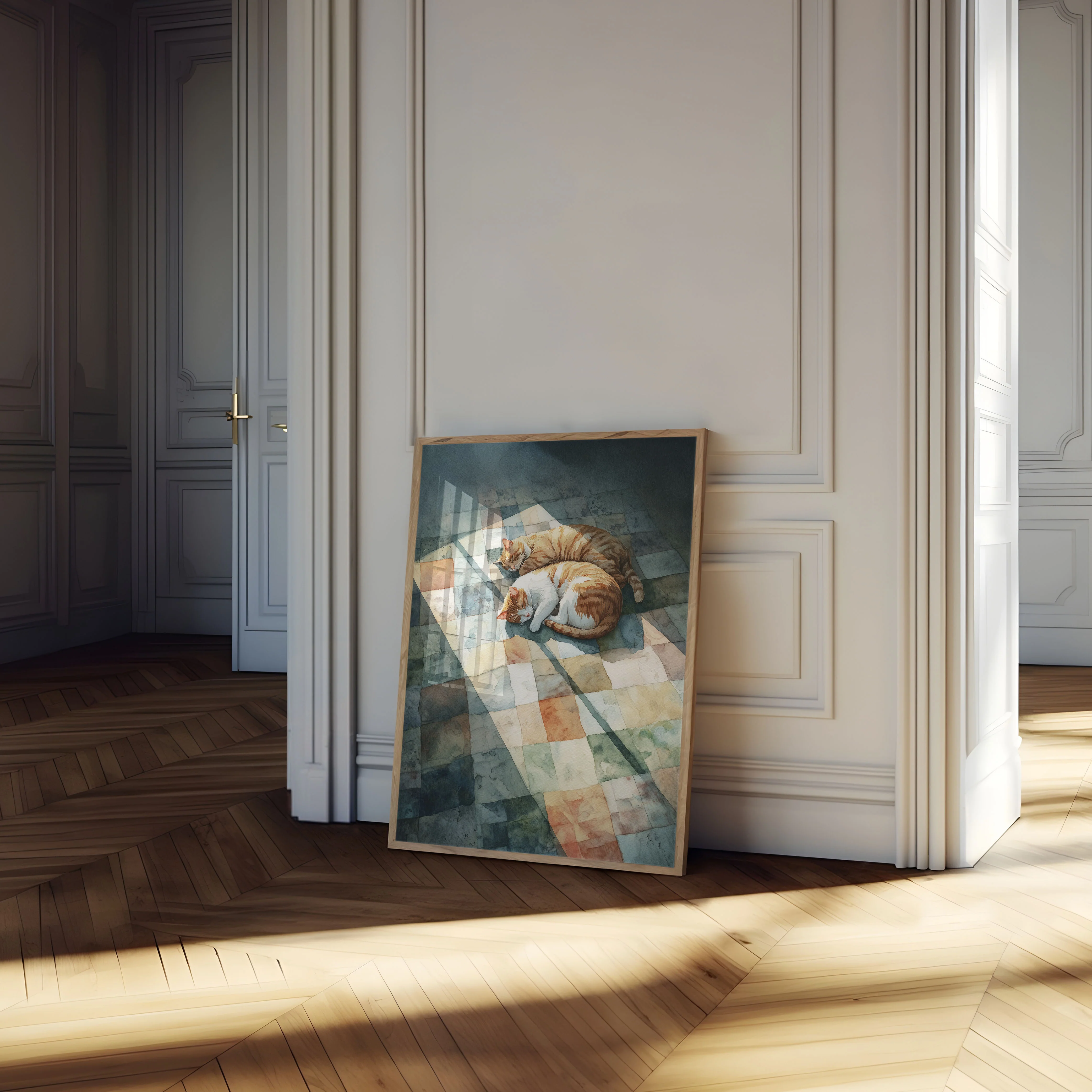 Sleeping Cats on Checkered Floor Poster - Image 4