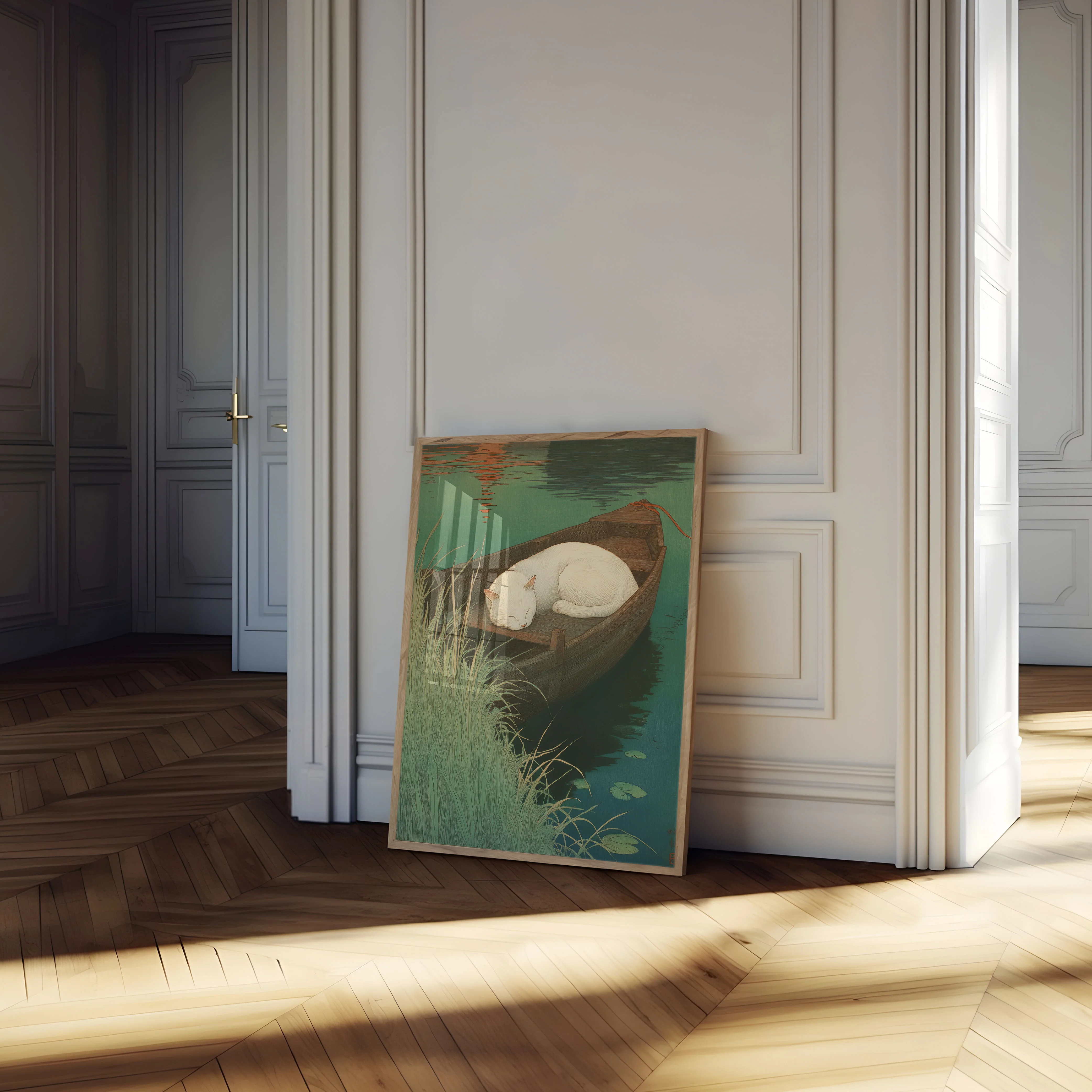 Sleeping White Cat by Water Poster - Image 4